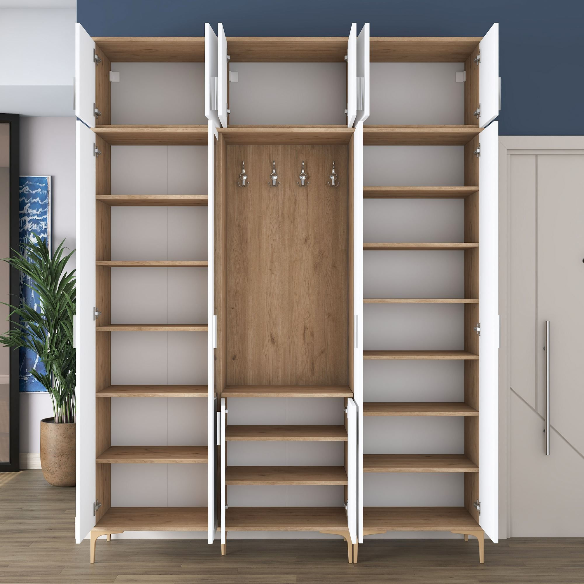 Cuier hol EA157, 180 x 240 x 37,5 cm, nuc alb, PAL, spatiu de depozitare, fixare pe perete — imaginea 3