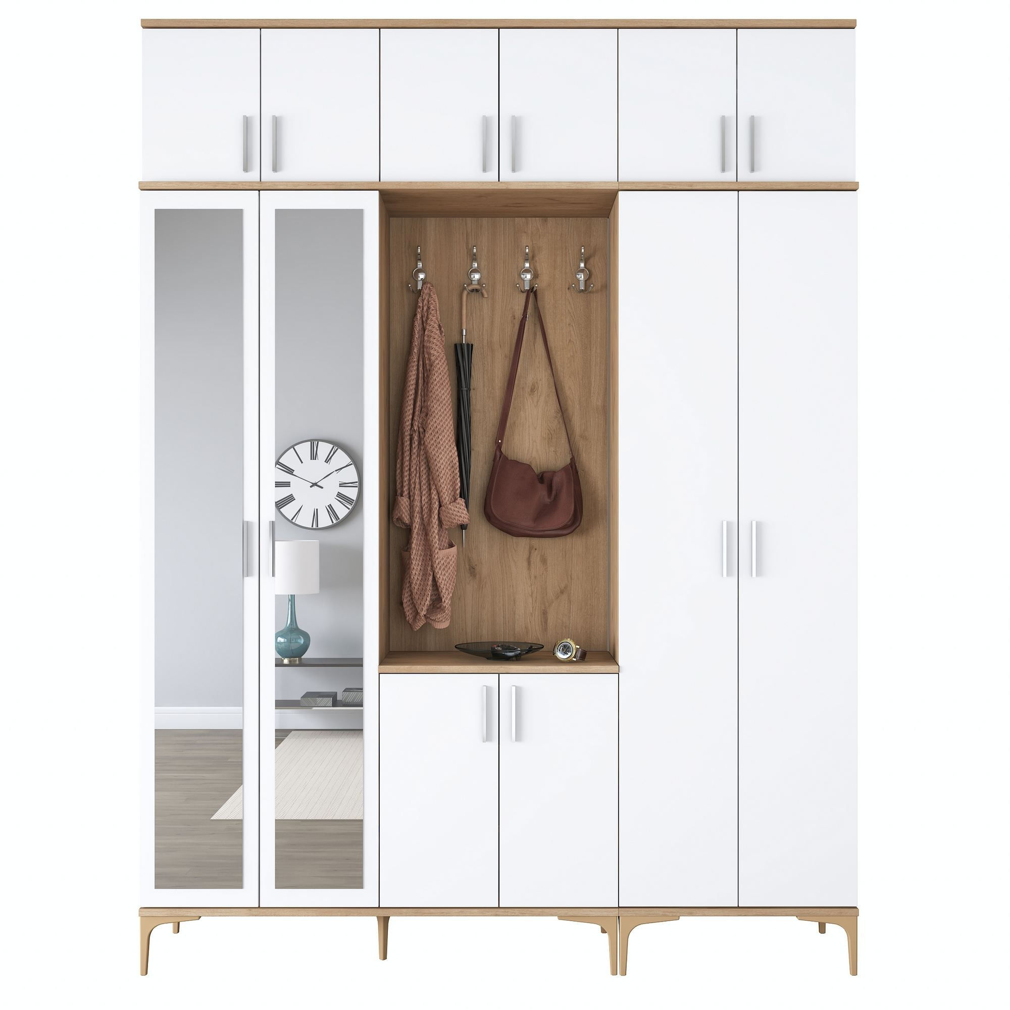 Cuier hol EA157, 180 x 240 x 37,5 cm, nuc alb, PAL, spatiu de depozitare, fixare pe perete — imaginea 5