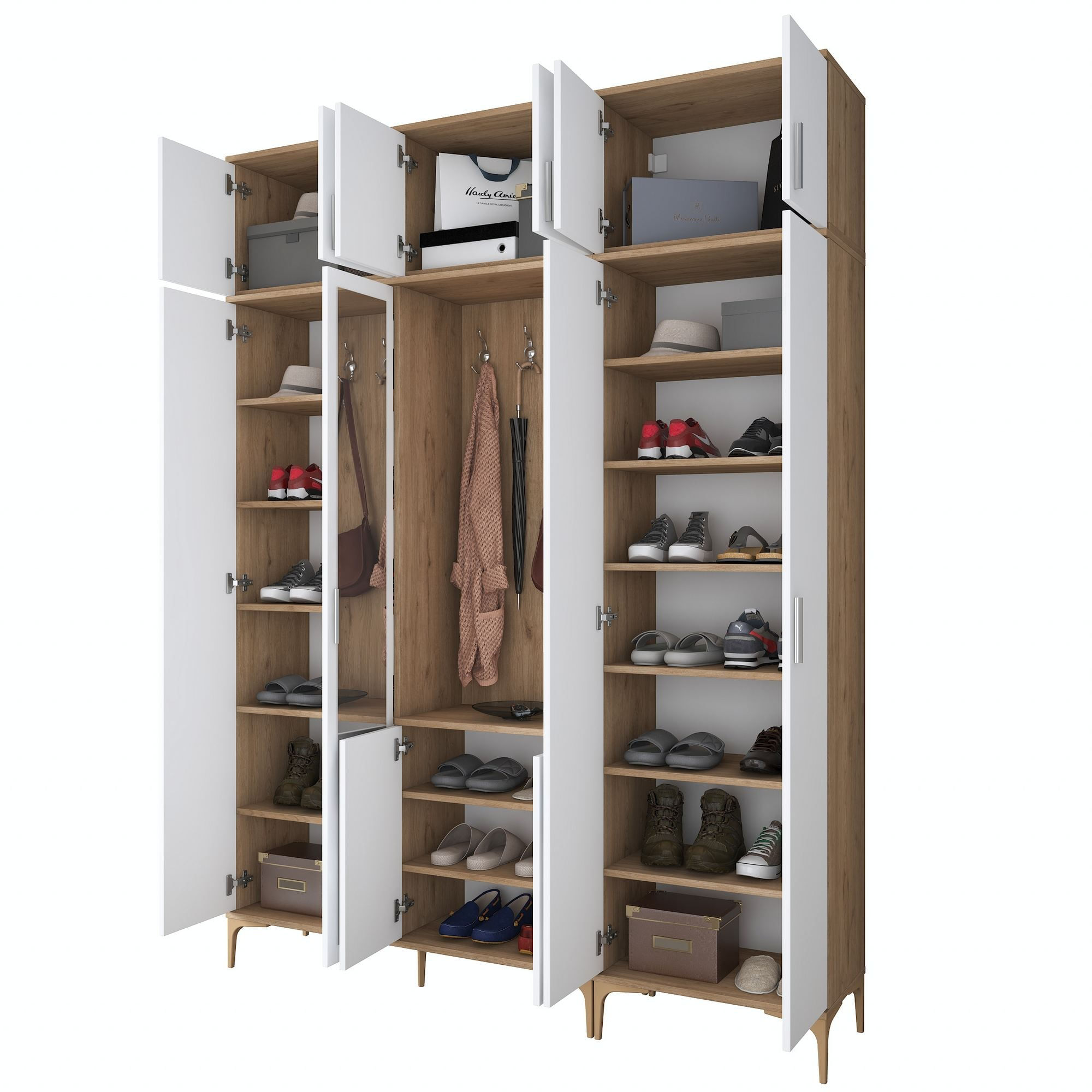 Cuier hol EA157, 180 x 240 x 37,5 cm, nuc alb, PAL, spatiu de depozitare, fixare pe perete — imaginea 6