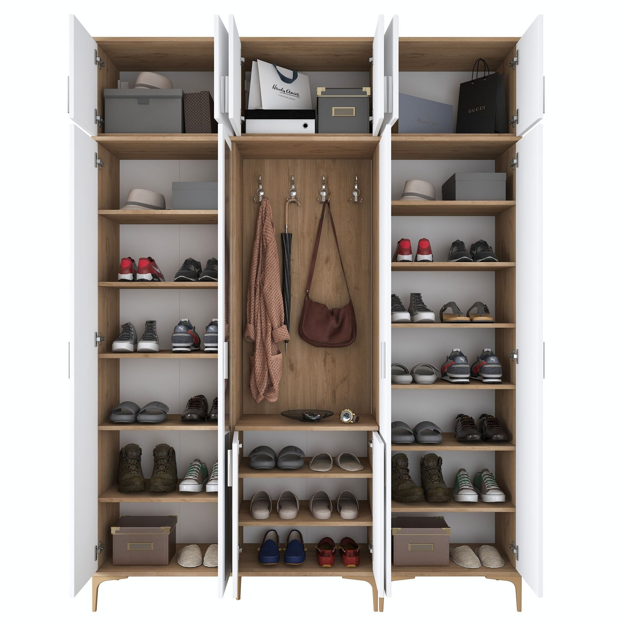 Cuier hol EA157, 180 x 240 x 37,5 cm, nuc alb, PAL, spatiu de depozitare, fixare pe perete — imaginea 7