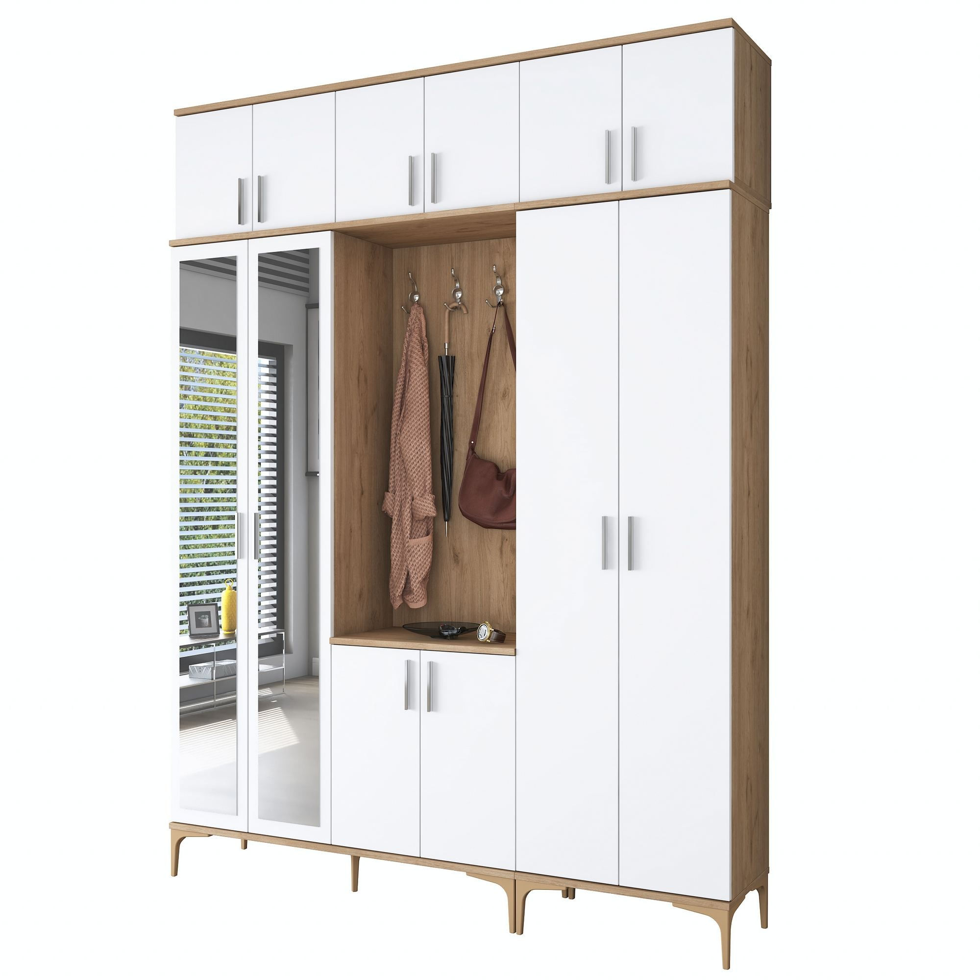 Cuier hol EA157, 180 x 240 x 37,5 cm, nuc alb, PAL, spatiu de depozitare, fixare pe perete — imaginea 8