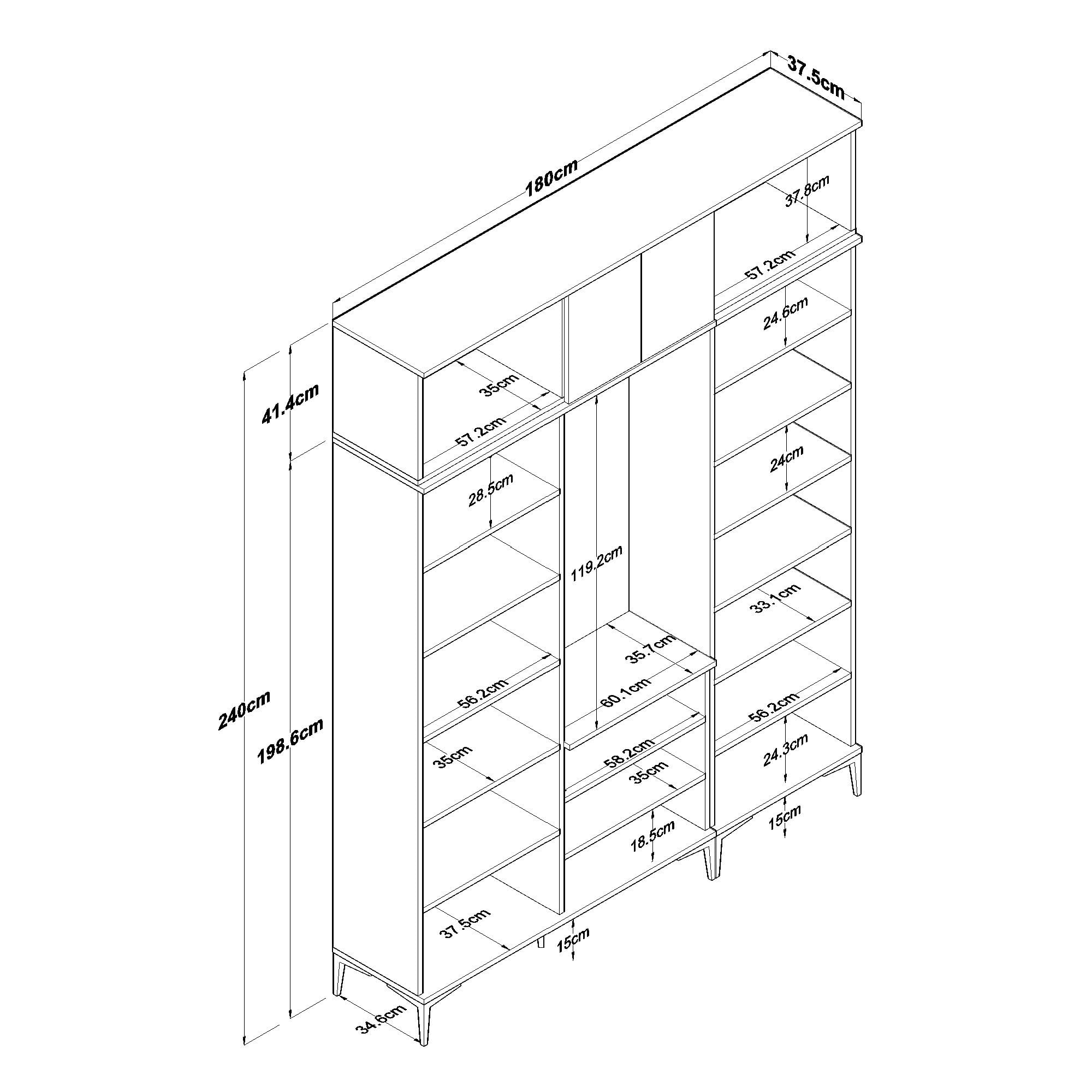 Cuier hol EA157, 180 x 240 x 37,5 cm, nuc alb, PAL, spatiu de depozitare, fixare pe perete — imaginea 12
