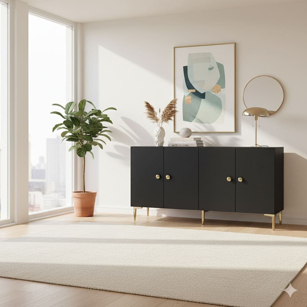 Consola Simple 150, 150 x 75 x 32 cm, antracit auriu, PAL melaminat, spatiu de depozitare, fixare pe perete, antracit / gold