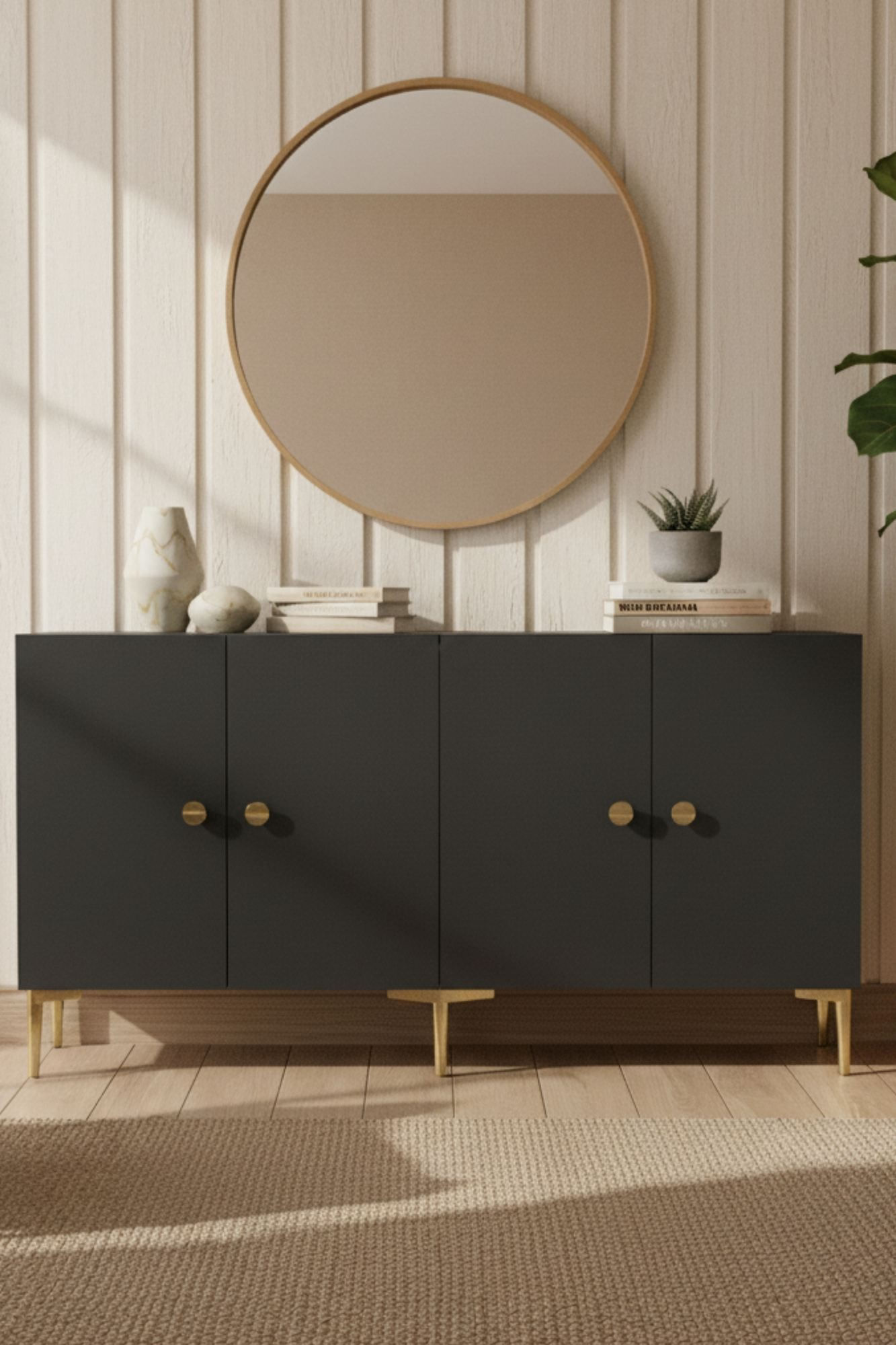Consola Simple 150, 150 x 75 x 32 cm, antracit auriu, PAL melaminat, spatiu de depozitare, fixare pe perete, antracit / gold — imaginea 4