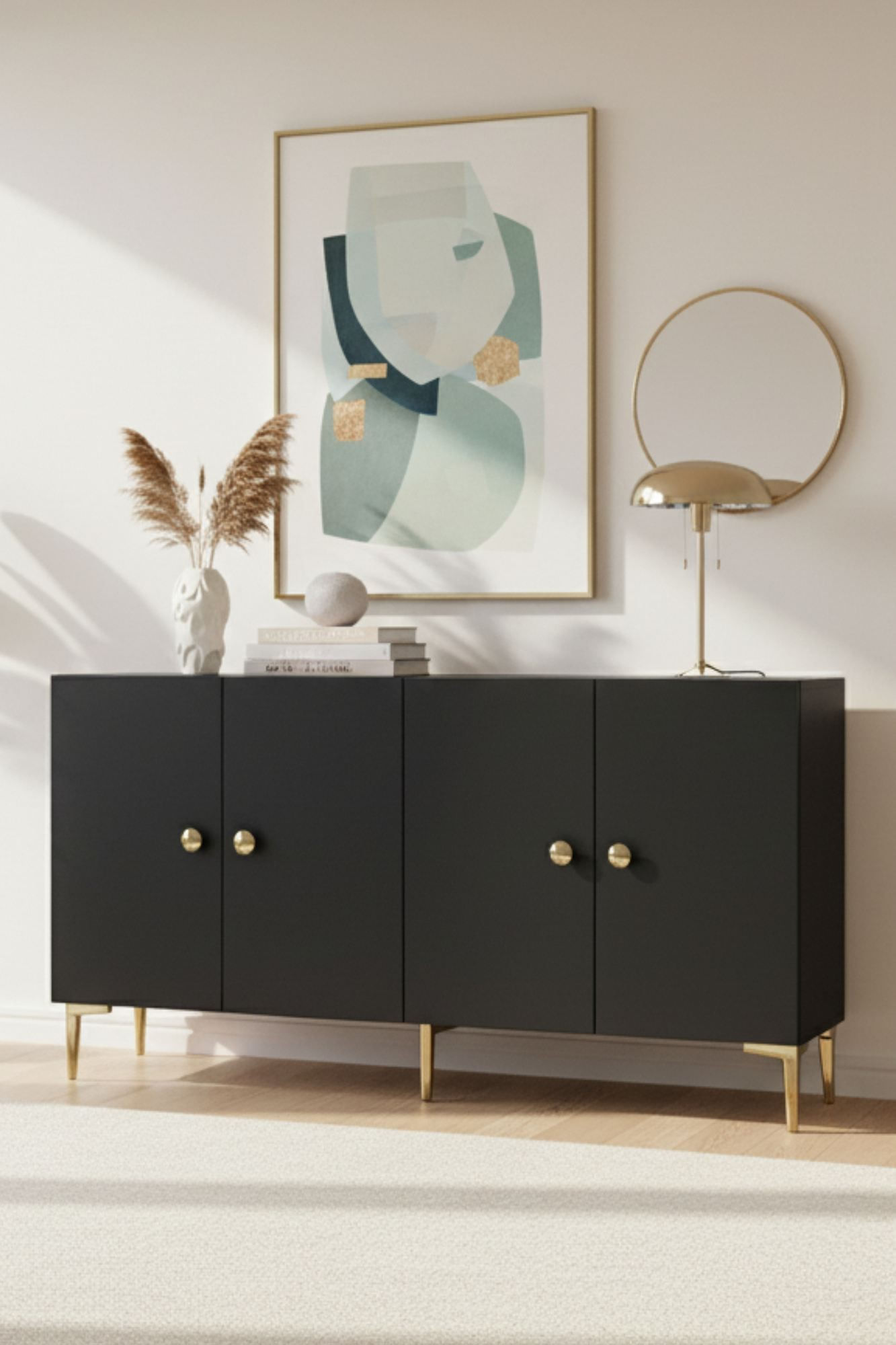 Consola Simple 150, 150 x 75 x 32 cm, antracit auriu, PAL melaminat, spatiu de depozitare, fixare pe perete, antracit / gold — imaginea 6
