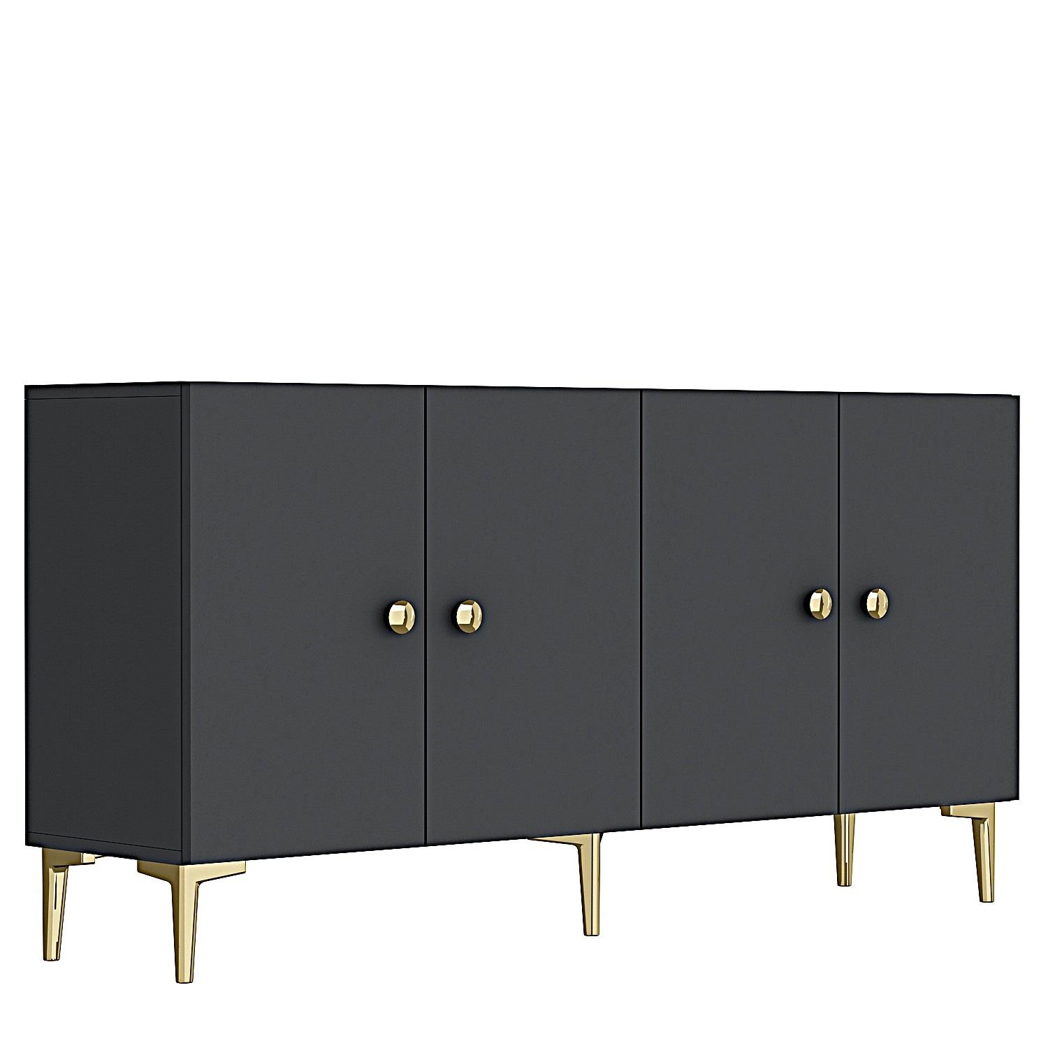 Consola Simple 150, 150 x 75 x 32 cm, antracit auriu, PAL melaminat, spatiu de depozitare, fixare pe perete, antracit / gold — imaginea 7