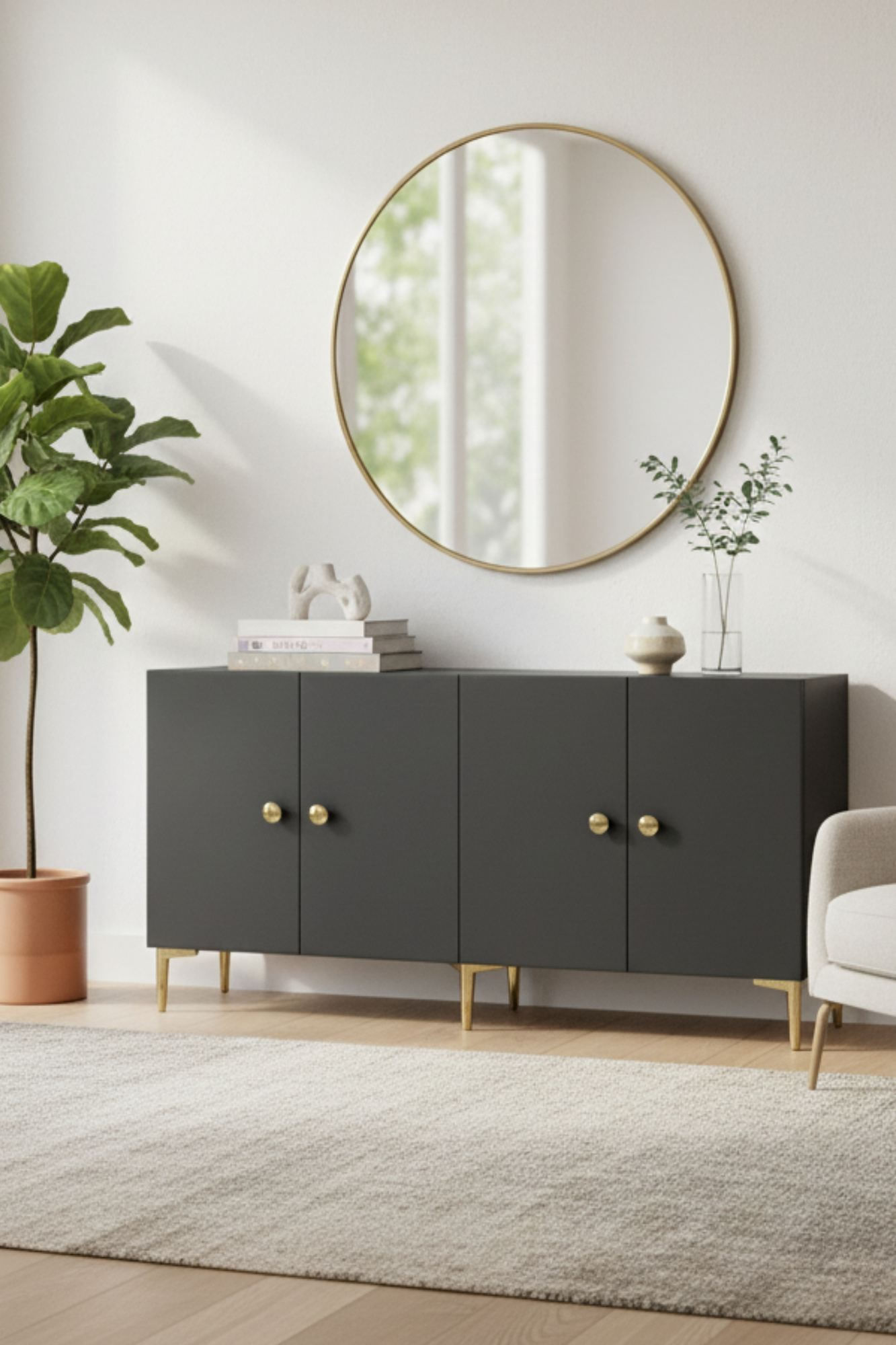 Consola Simple 150, 150 x 75 x 32 cm, antracit auriu, PAL melaminat, spatiu de depozitare, fixare pe perete, antracit / gold — imaginea 8
