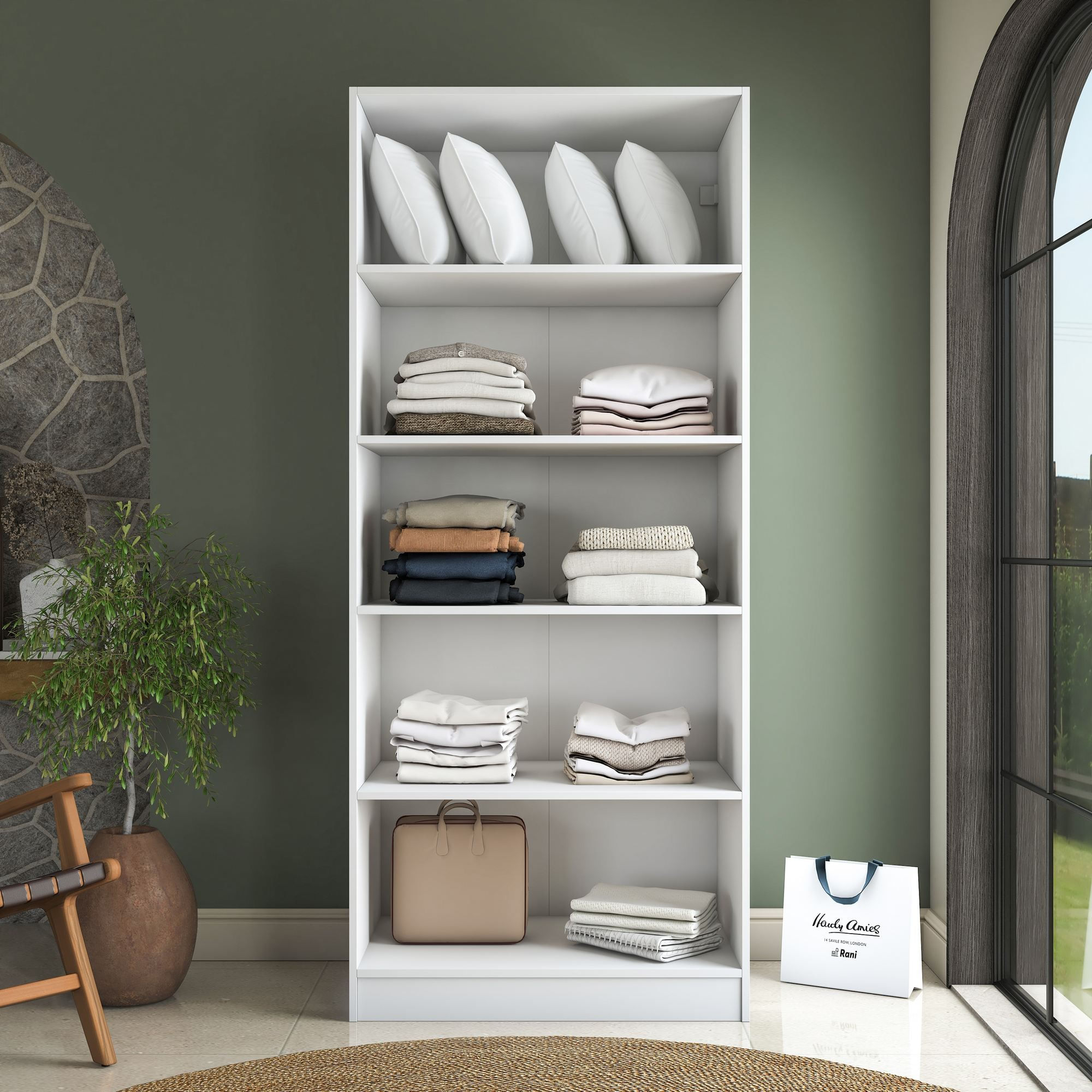 Dulap haine BA231, 90 x 210 x 57,5 cm, alb, PAL, spatiu de depozitare, fixare pe perete — imaginea 4