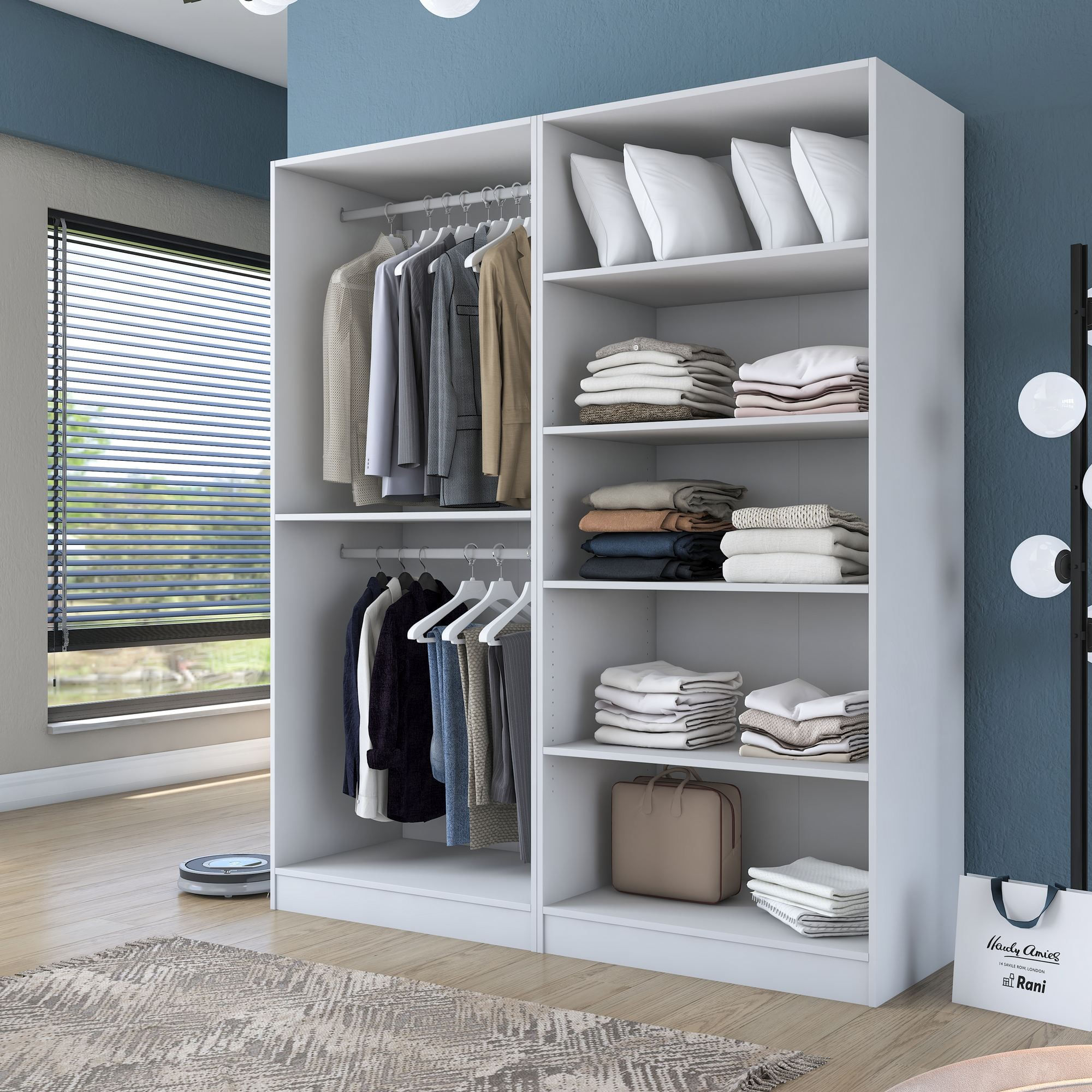 Dulap haine BA208, 180 x 210 x 57,5 cm, alb, PAL, spatiu de depozitare, fixare pe perete — imaginea 3