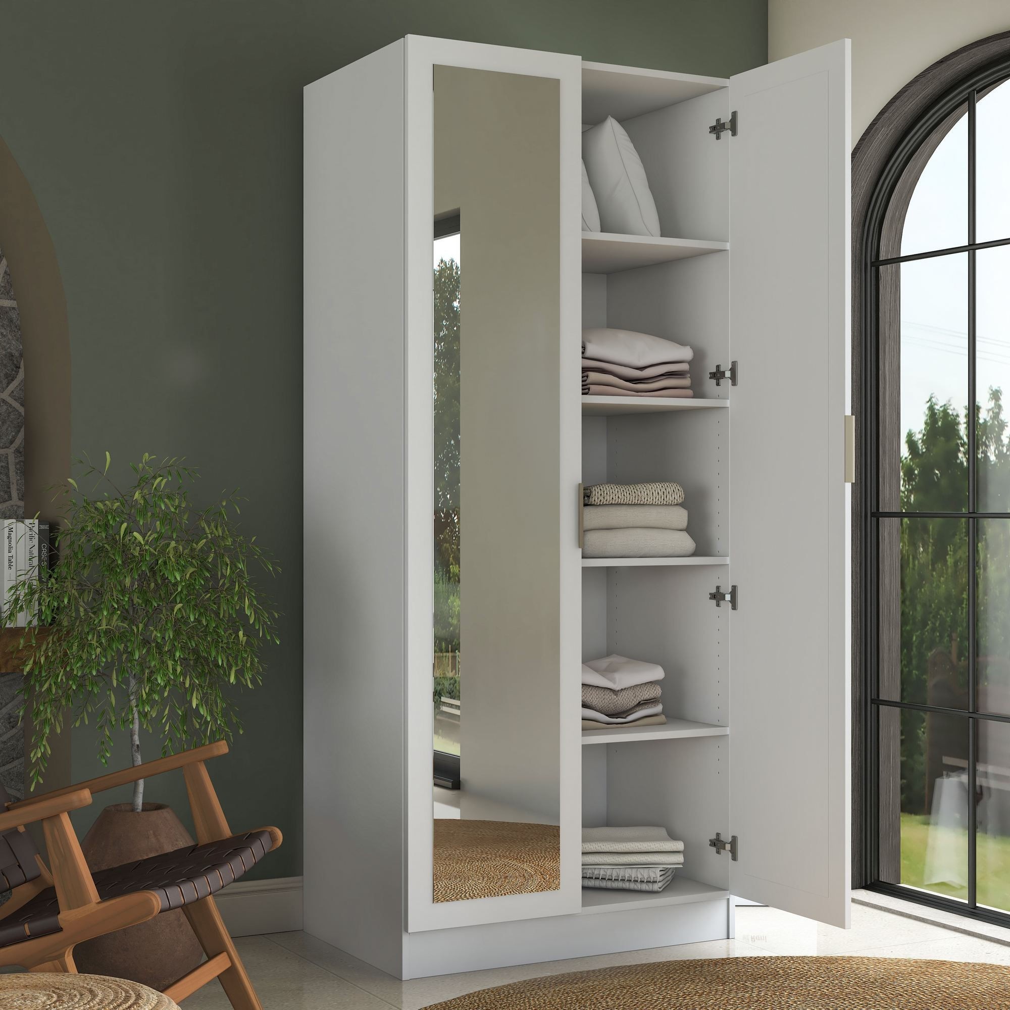 Dulap haine BA231, 90 x 210 x 57,5 cm, alb, PAL, spatiu de depozitare, fixare pe perete — imaginea 7