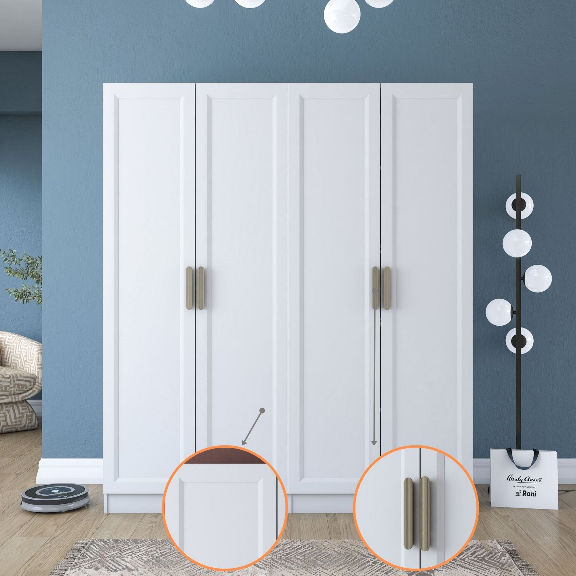 Dulap haine BA208, 180 x 210 x 57,5 cm, alb, PAL, spatiu de depozitare, fixare pe perete — imaginea 5