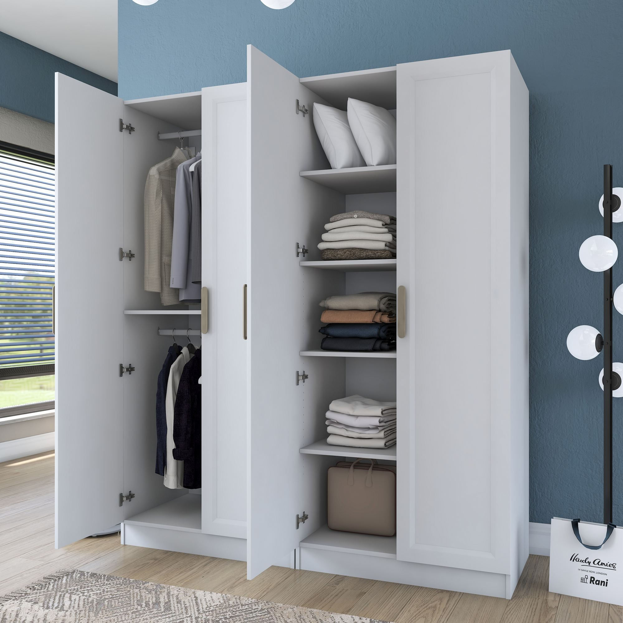 Dulap haine BA208, 180 x 210 x 57,5 cm, alb, PAL, spatiu de depozitare, fixare pe perete — imaginea 6