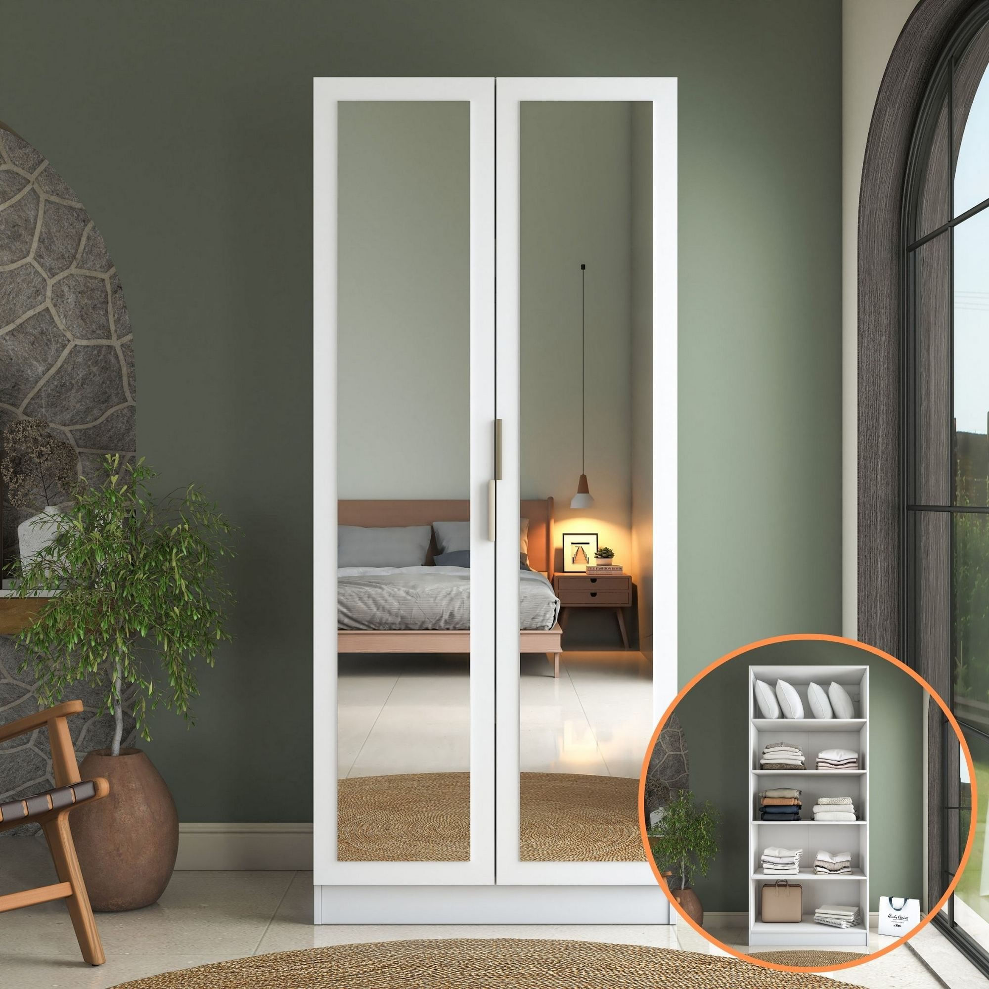 Dulap haine BA231, 90 x 210 x 57,5 cm, alb, PAL, spatiu de depozitare, fixare pe perete — imaginea 11