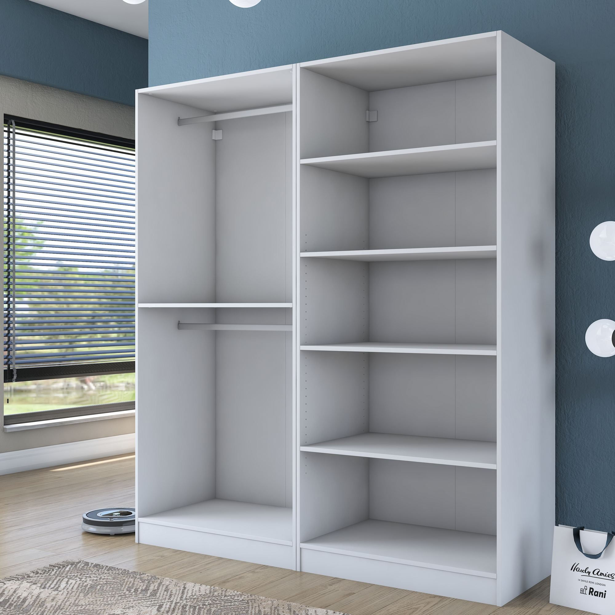 Dulap haine BA208, 180 x 210 x 57,5 cm, alb, PAL, spatiu de depozitare, fixare pe perete — imaginea 7