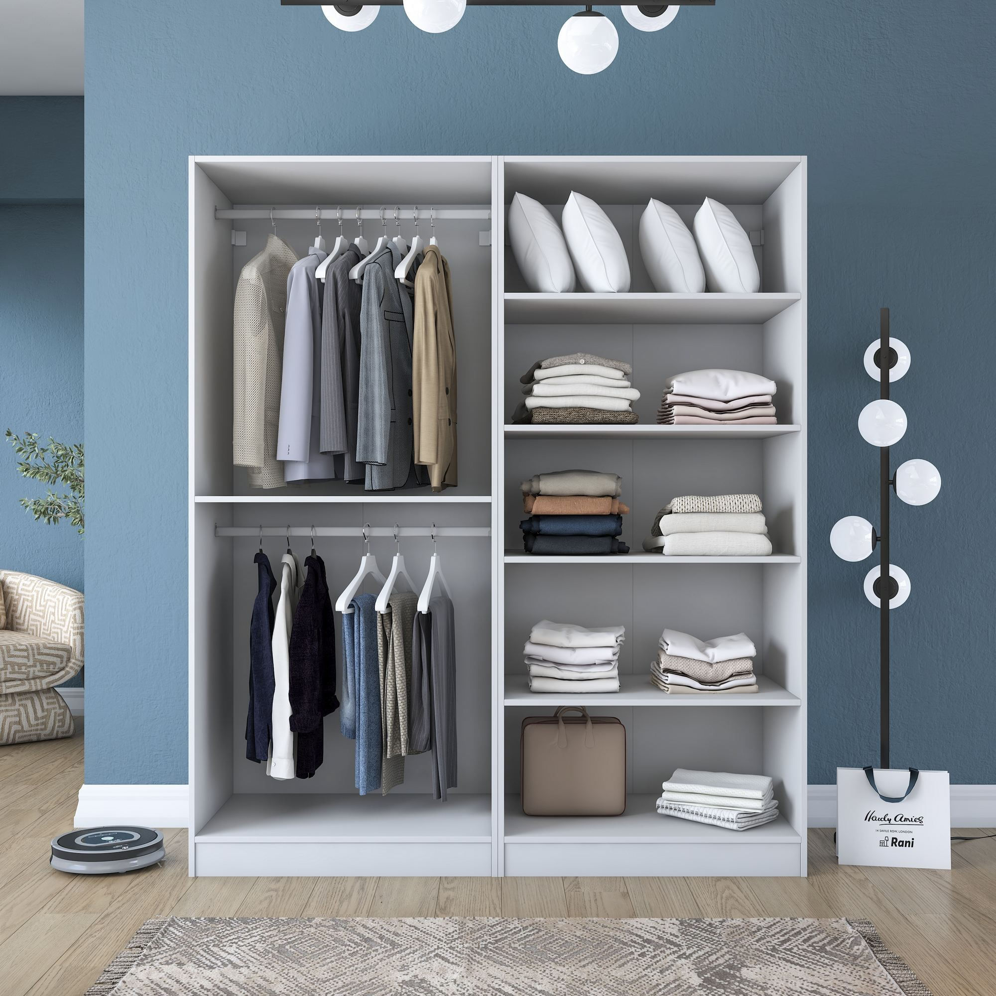 Dulap haine BA208, 180 x 210 x 57,5 cm, alb, PAL, spatiu de depozitare, fixare pe perete — imaginea 10