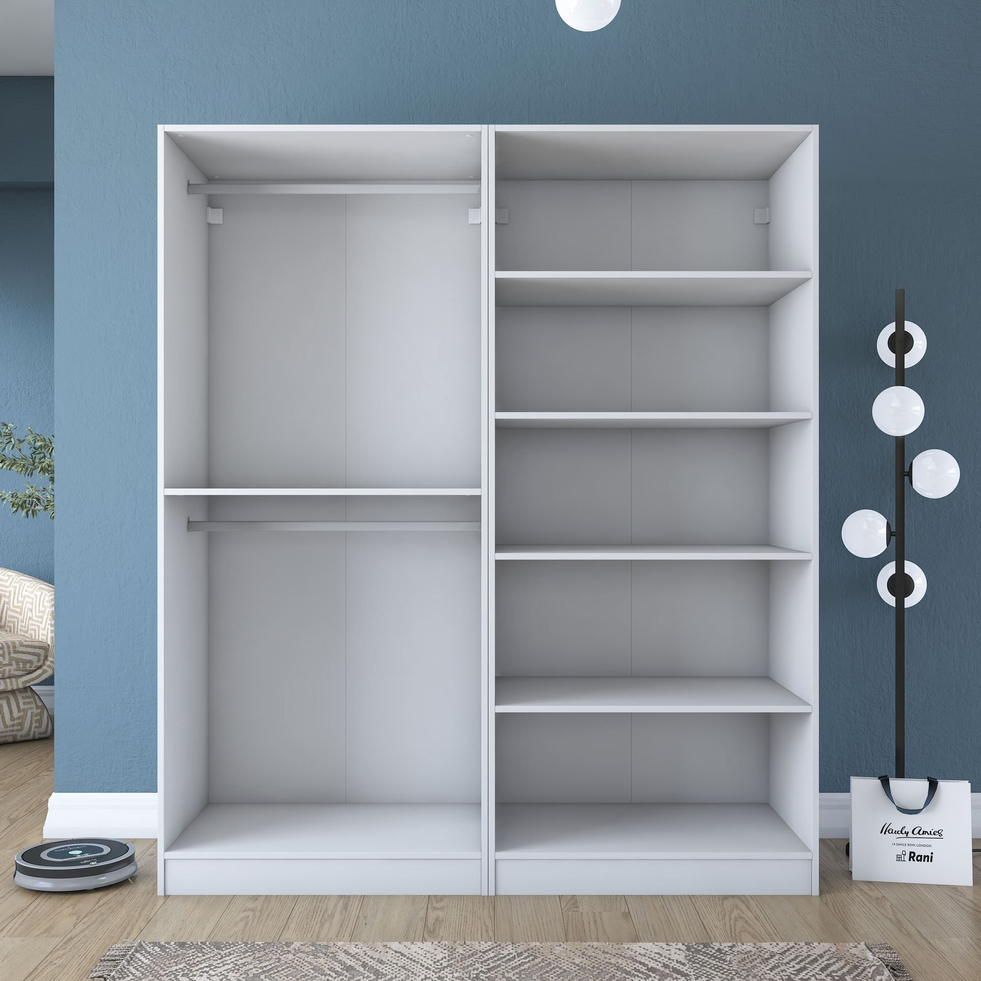 Dulap haine BA208, 180 x 210 x 57,5 cm, alb, PAL, spatiu de depozitare, fixare pe perete — imaginea 11