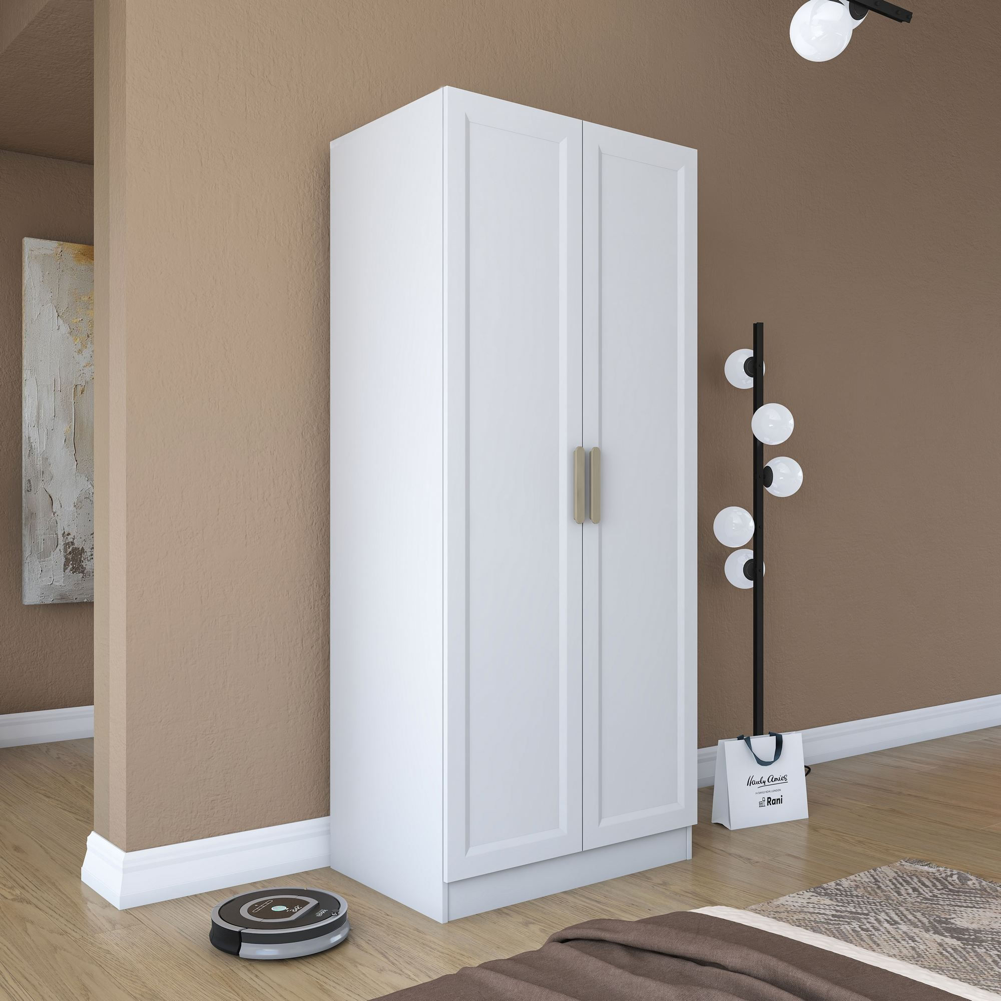 Dulap haine BA201, 90 x 210 x 57,5 cm, alb, PAL, spatiu de depozitare, fixare pe perete — imaginea 2