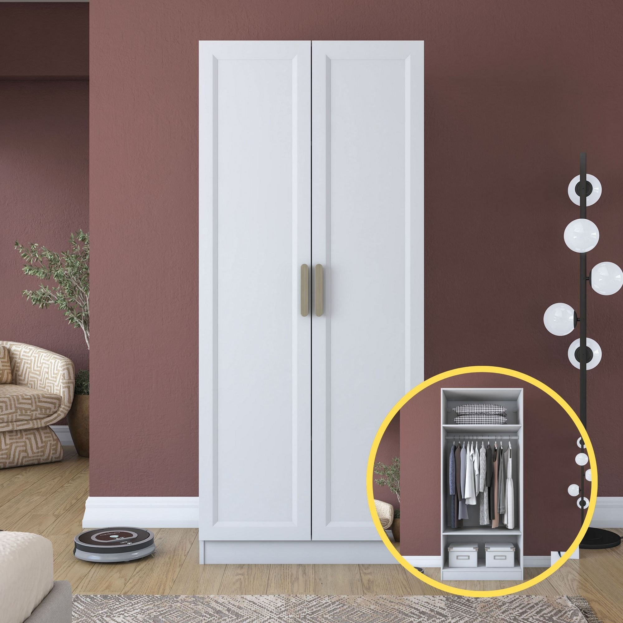 Dulap haine BA203, 90 x 210 x 57,5 cm, alb, PAL, spatiu de depozitare, fixare pe perete — imaginea 4