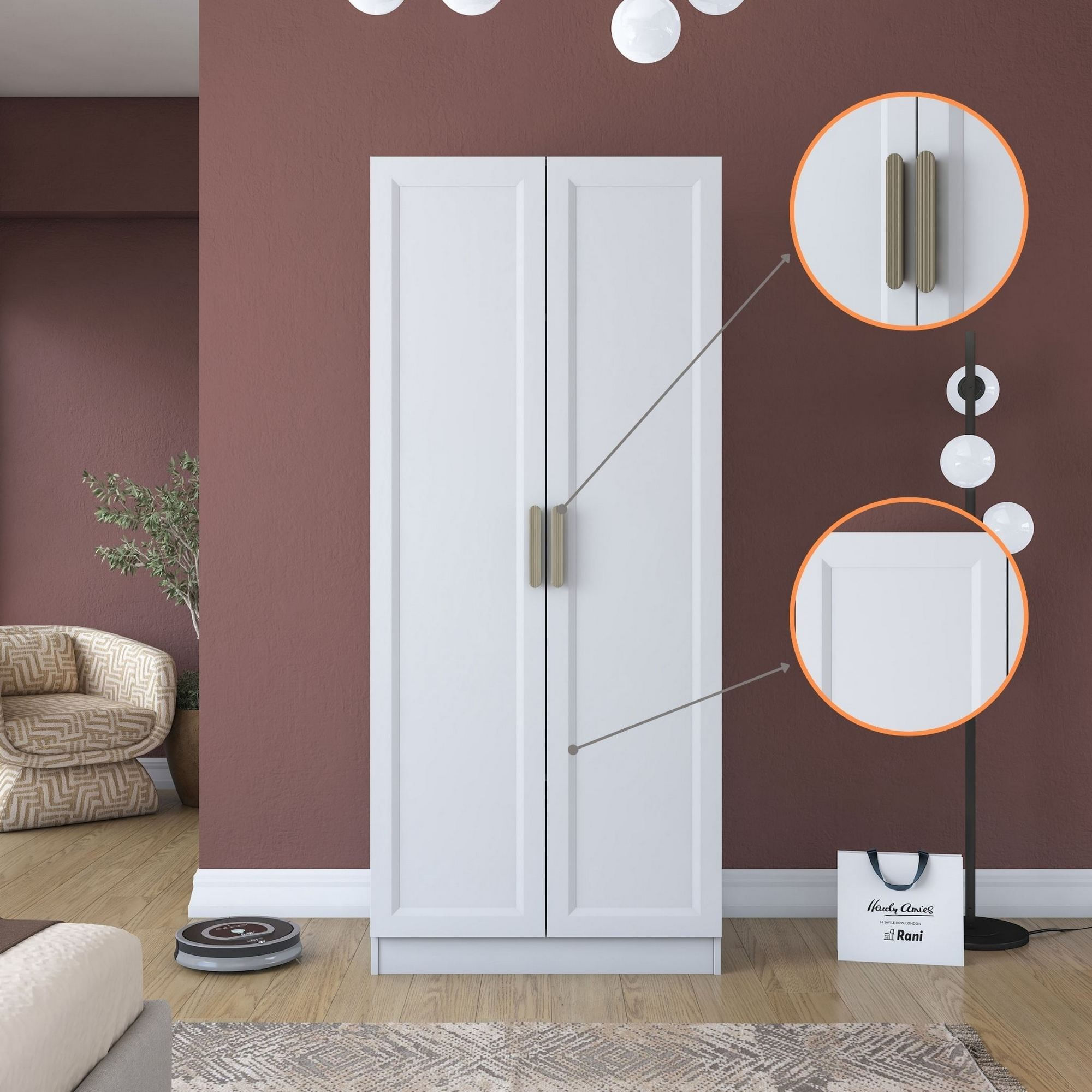 Dulap haine BA203, 90 x 210 x 57,5 cm, alb, PAL, spatiu de depozitare, fixare pe perete — imaginea 6