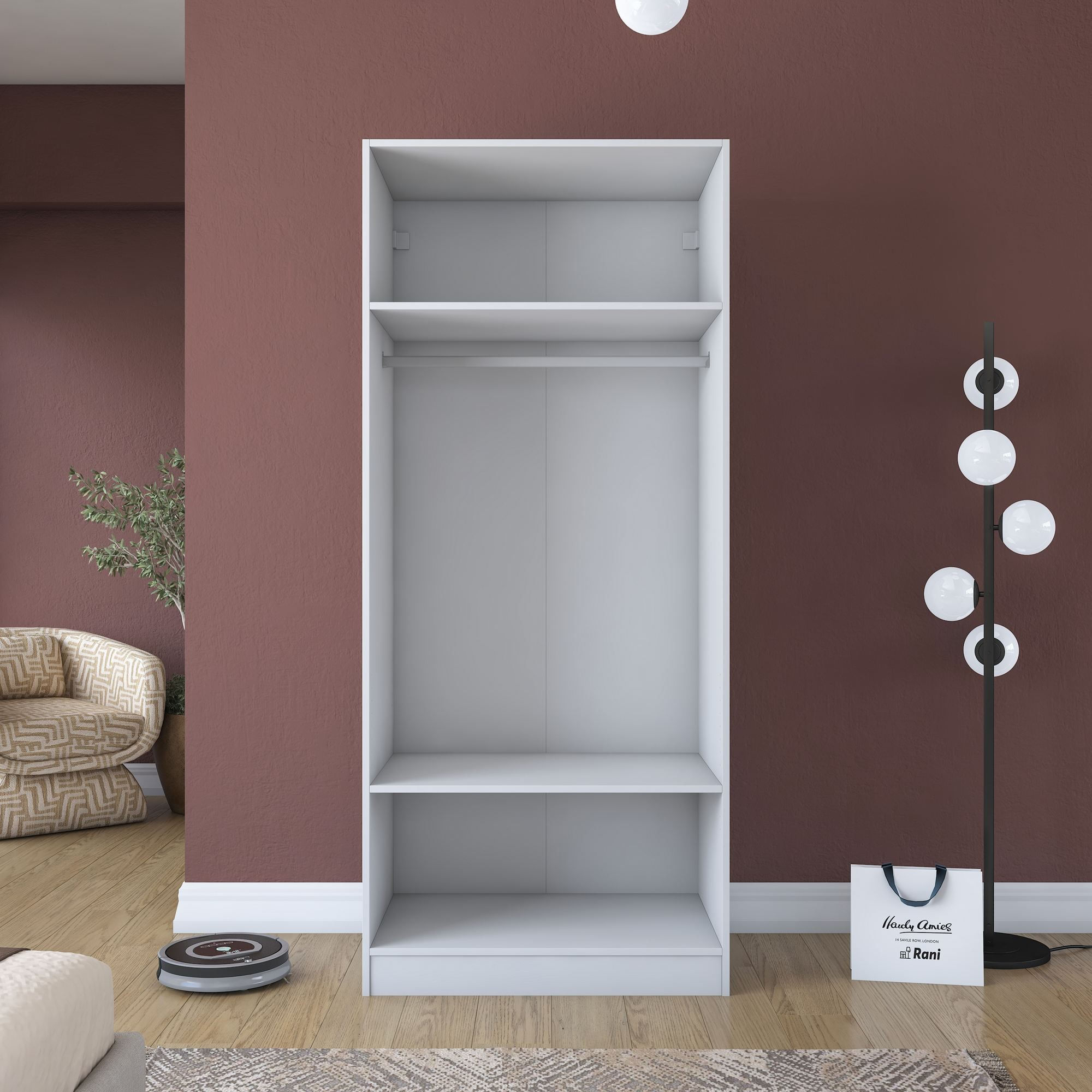 Dulap haine BA203, 90 x 210 x 57,5 cm, alb, PAL, spatiu de depozitare, fixare pe perete — imaginea 7