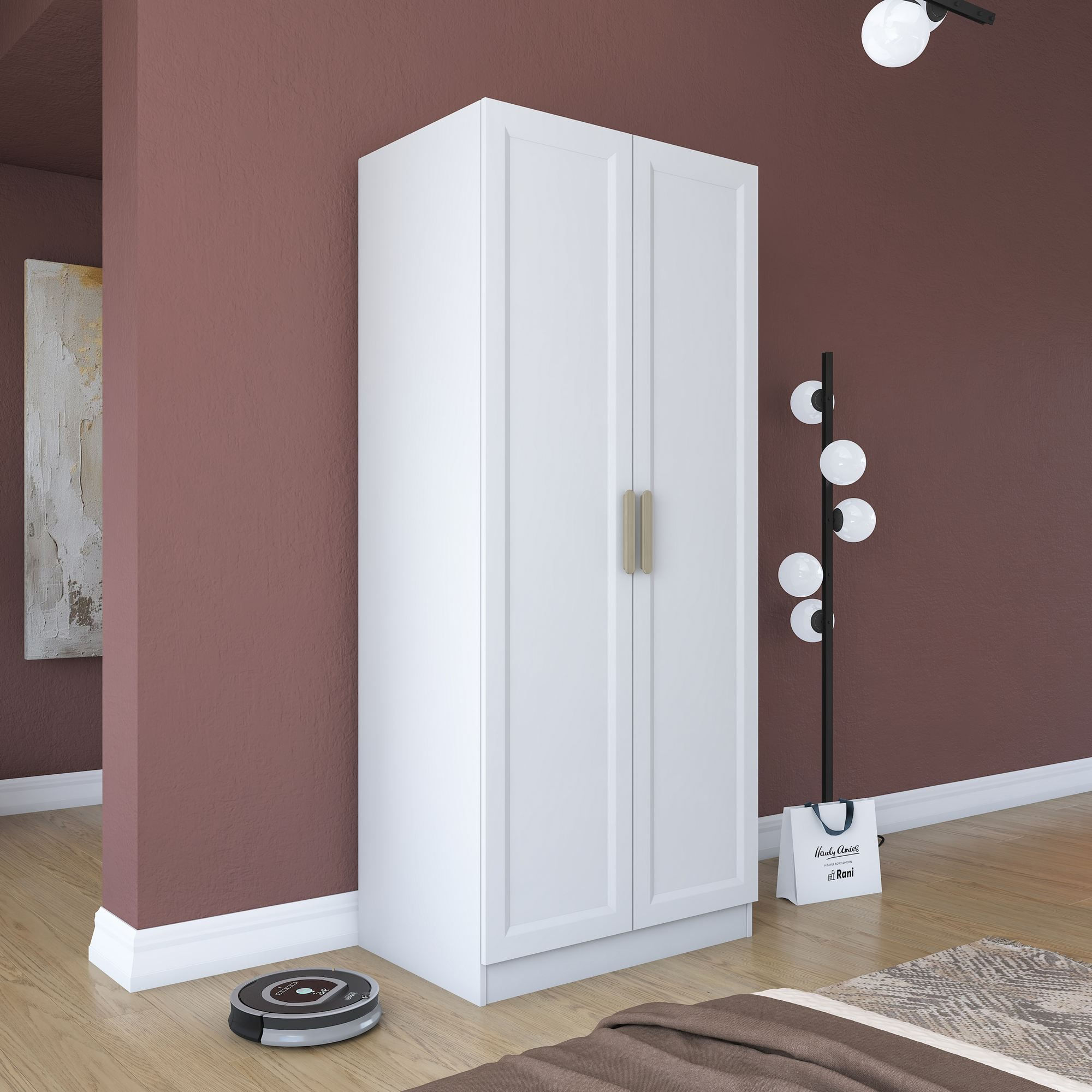 Dulap haine BA203, 90 x 210 x 57,5 cm, alb, PAL, spatiu de depozitare, fixare pe perete — imaginea 8