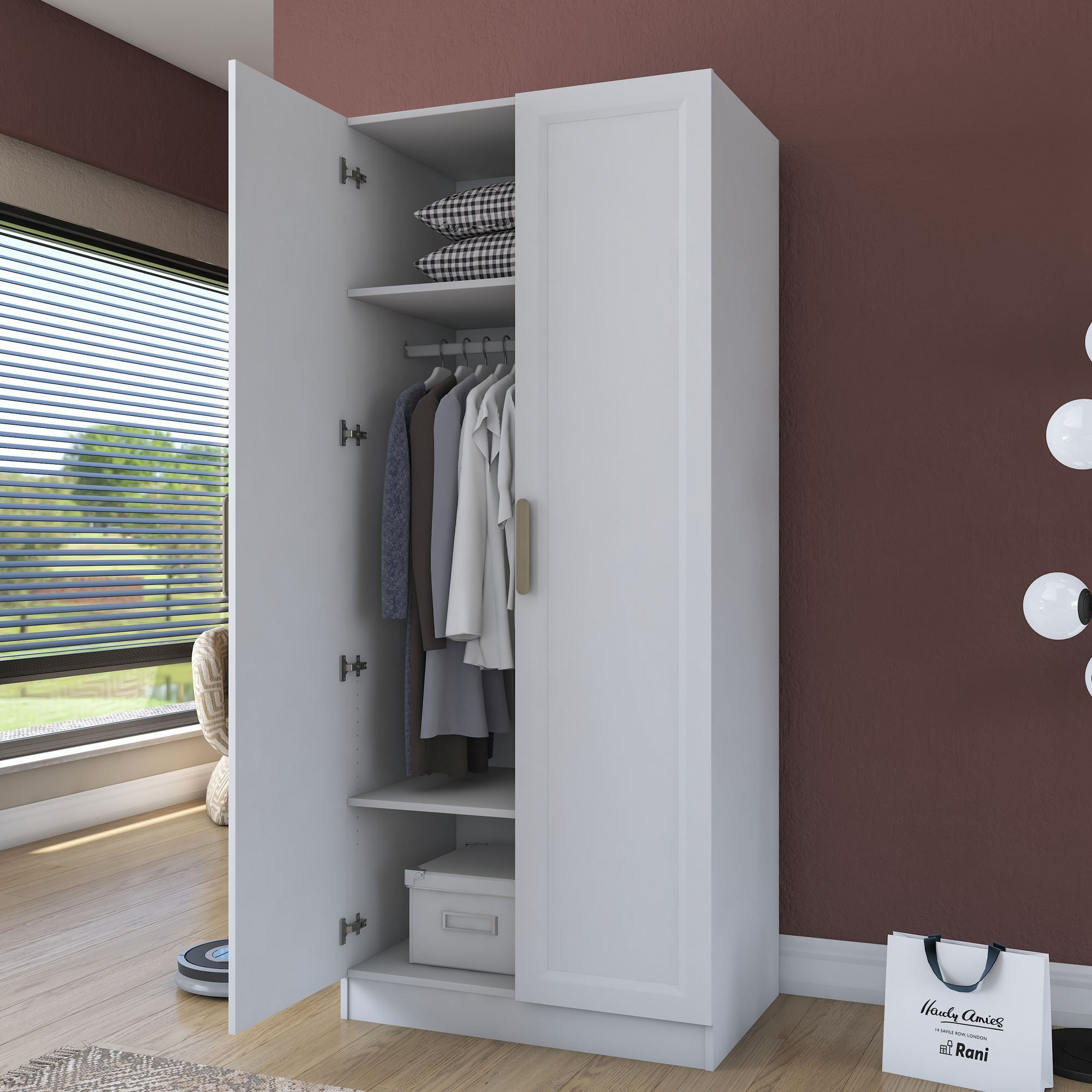 Dulap haine BA203, 90 x 210 x 57,5 cm, alb, PAL, spatiu de depozitare, fixare pe perete — imaginea 9