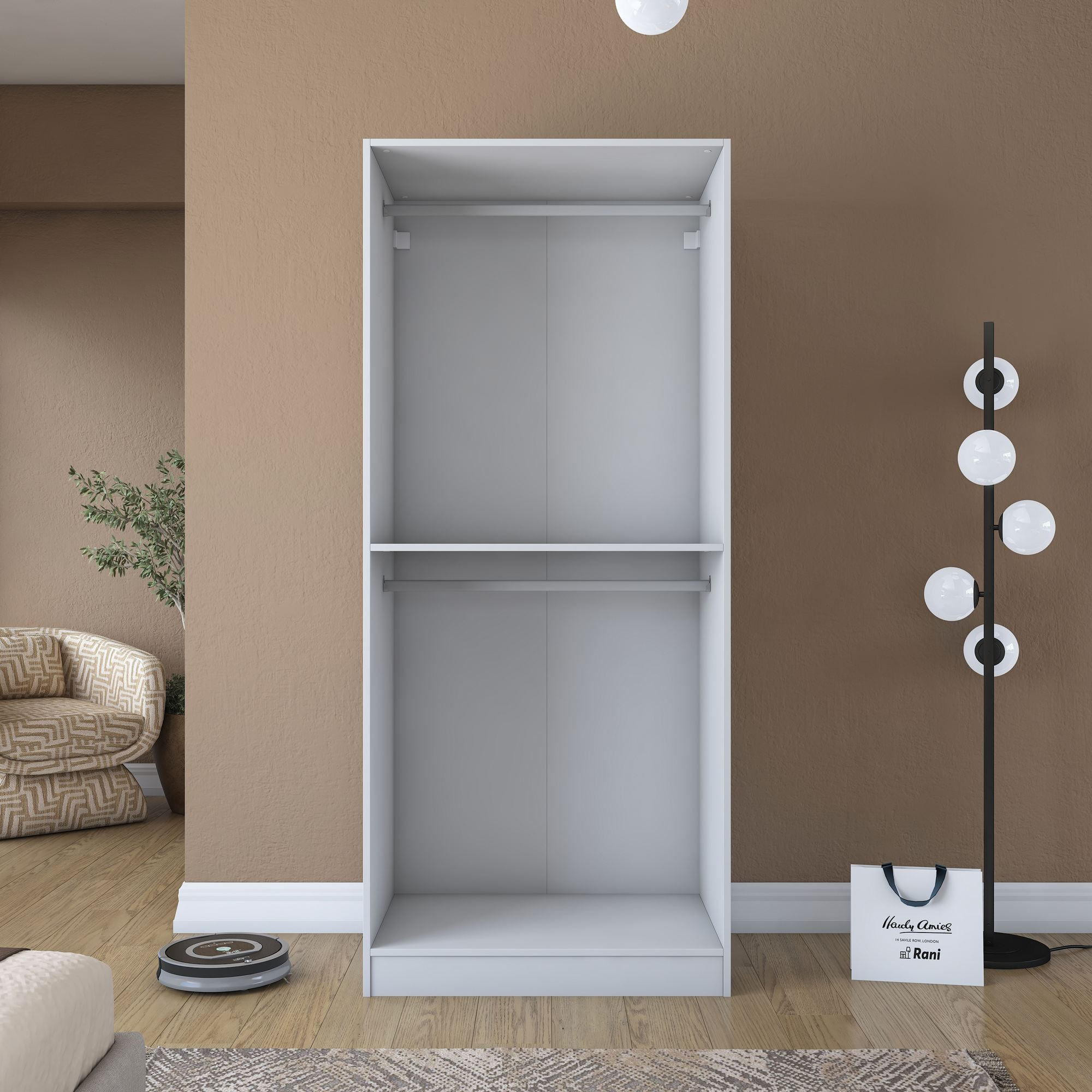 Dulap haine BA201, 90 x 210 x 57,5 cm, alb, PAL, spatiu de depozitare, fixare pe perete — imaginea 3