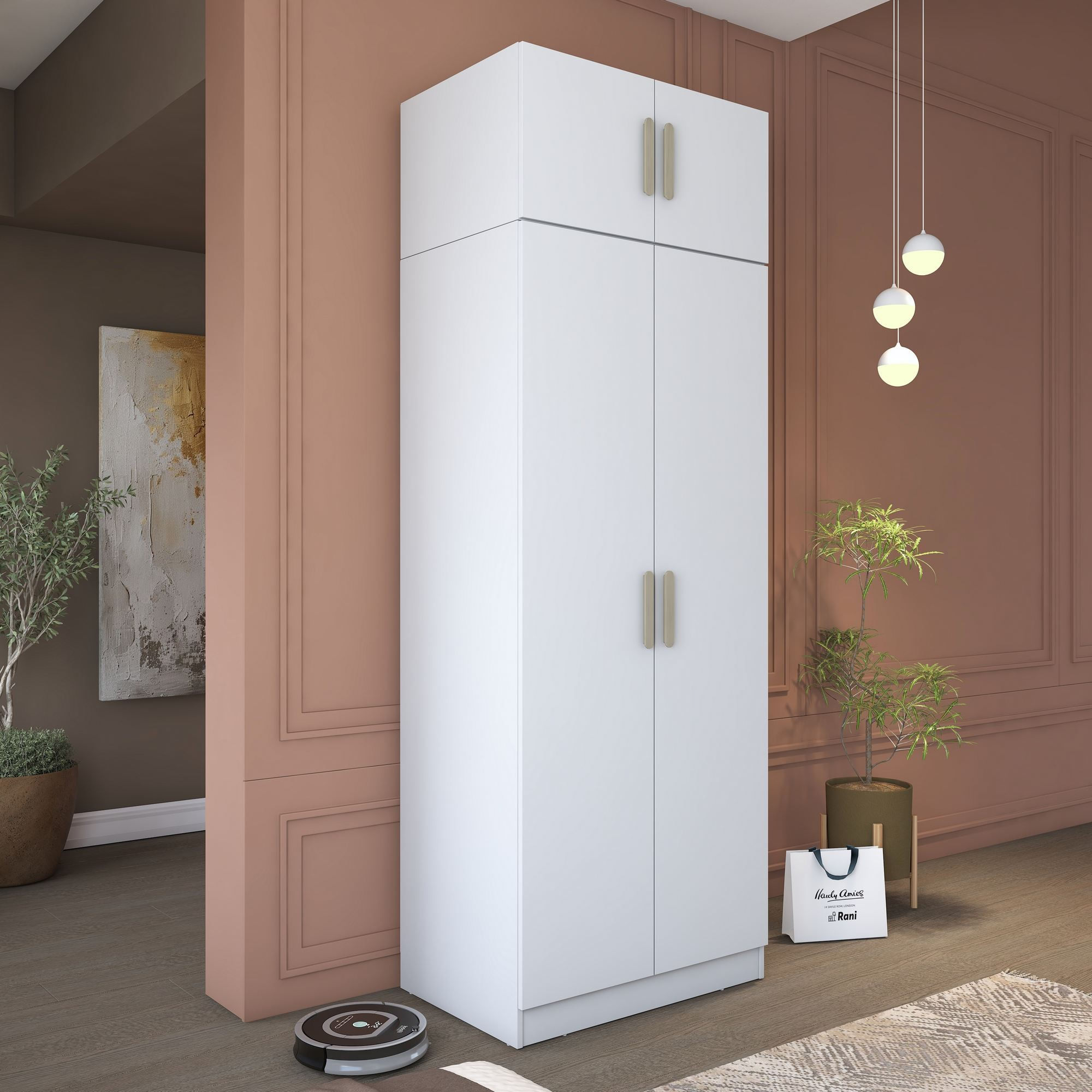 Dulap haine BA209, 90 x 255 x 57,5 cm, alb, PAL, spatiu de depozitare, fixare pe perete — imaginea 3