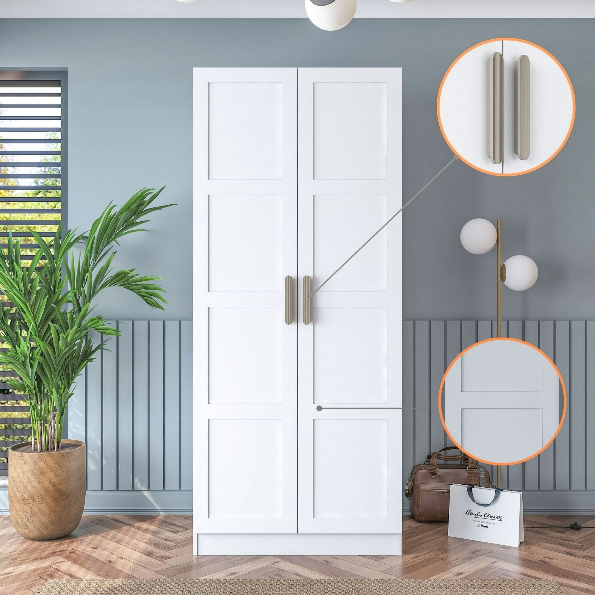 Dulap haine BA188, 90 x 210 x 57,5 cm, alb, PAL, spatiu de depozitare, fixare pe perete — imaginea 6