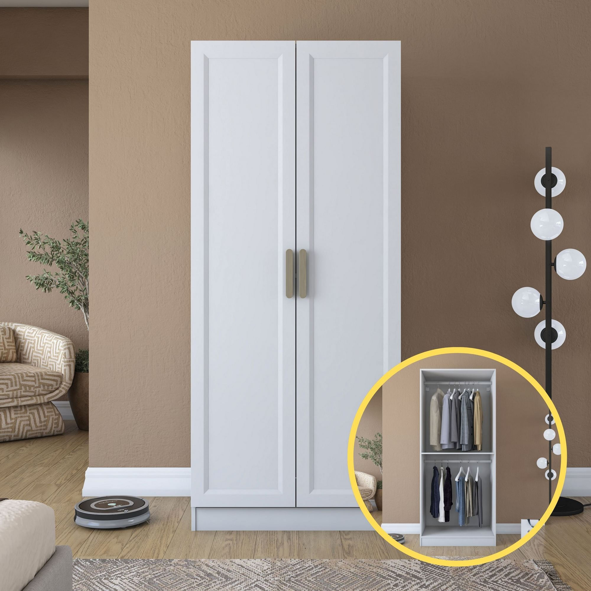 Dulap haine BA201, 90 x 210 x 57,5 cm, alb, PAL, spatiu de depozitare, fixare pe perete — imaginea 6
