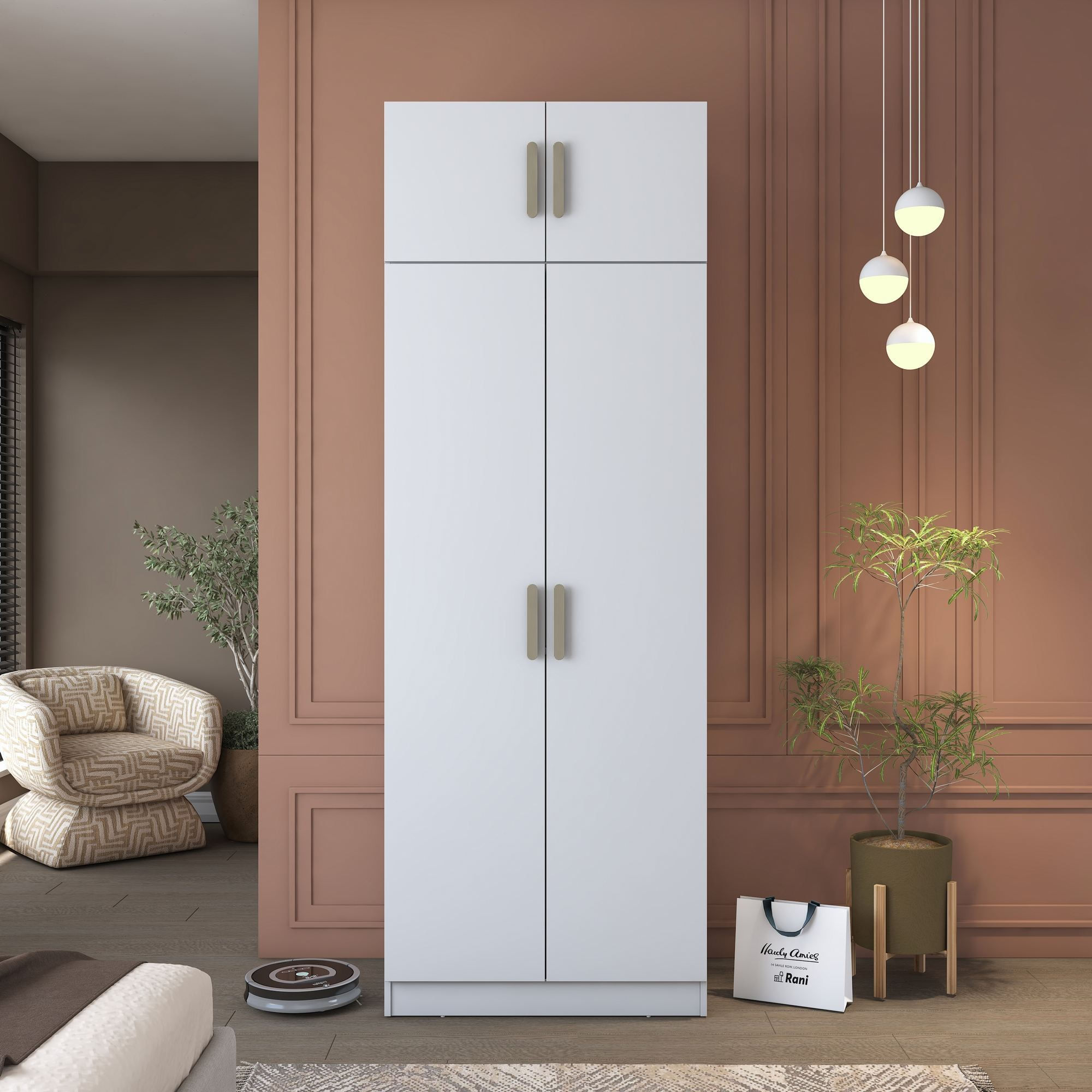 Dulap haine BA209, 90 x 255 x 57,5 cm, alb, PAL, spatiu de depozitare, fixare pe perete — imaginea 4