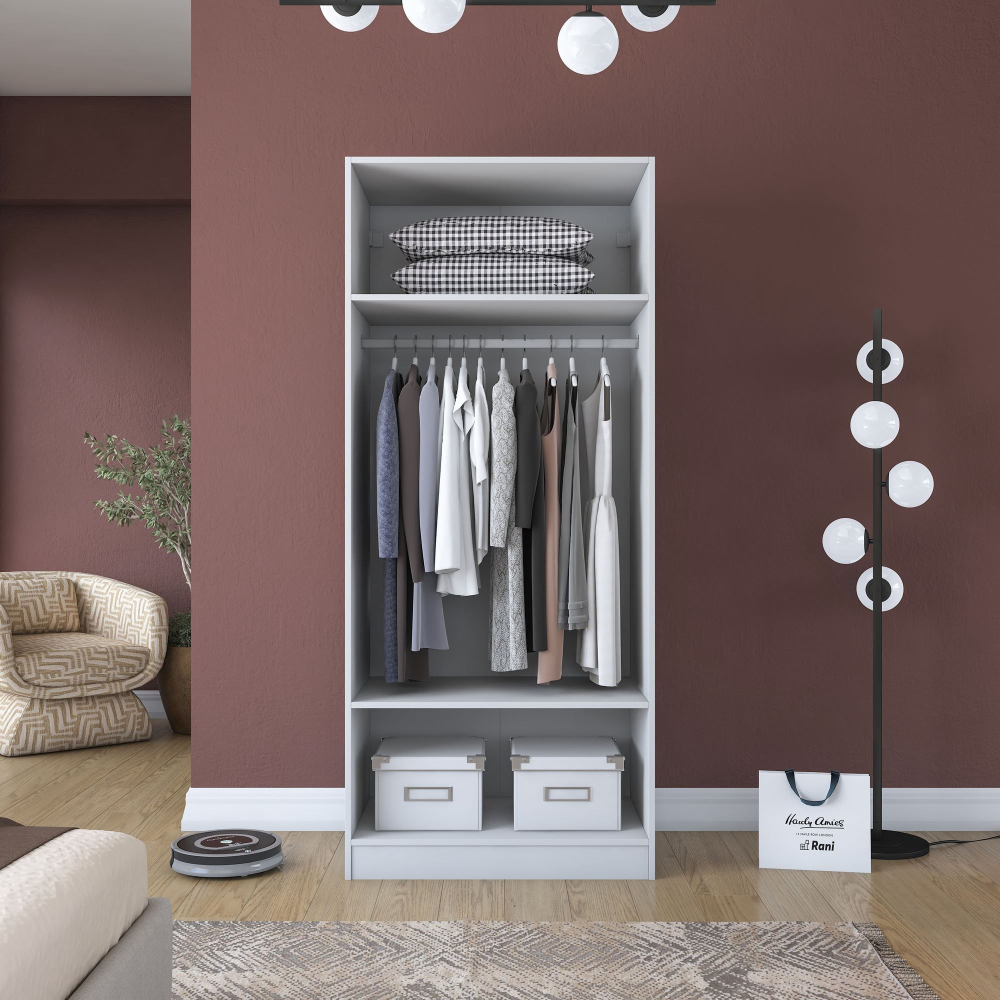 Dulap haine BA203, 90 x 210 x 57,5 cm, alb, PAL, spatiu de depozitare, fixare pe perete — imaginea 11