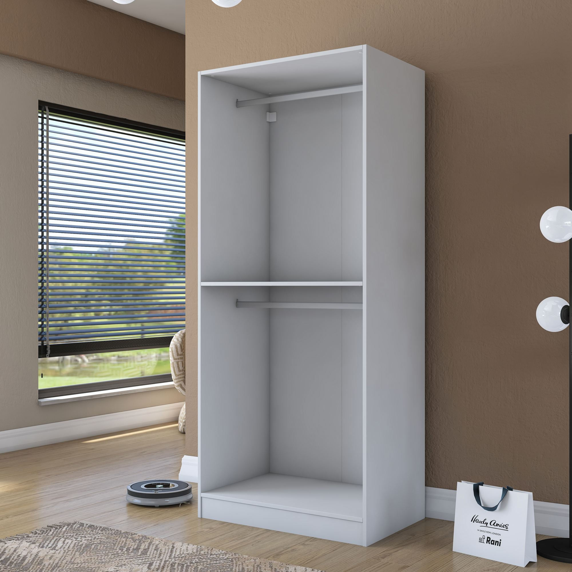 Dulap haine BA201, 90 x 210 x 57,5 cm, alb, PAL, spatiu de depozitare, fixare pe perete — imaginea 7
