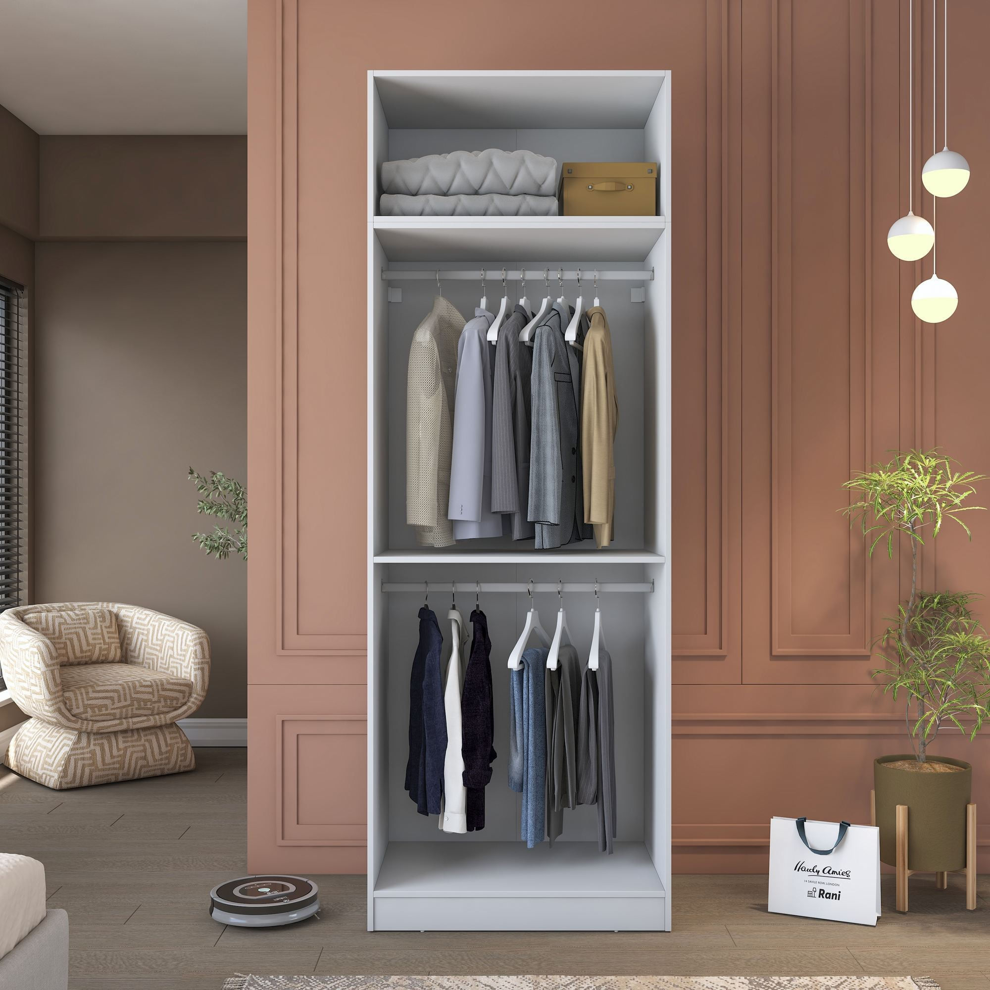 Dulap haine BA209, 90 x 255 x 57,5 cm, alb, PAL, spatiu de depozitare, fixare pe perete — imaginea 8
