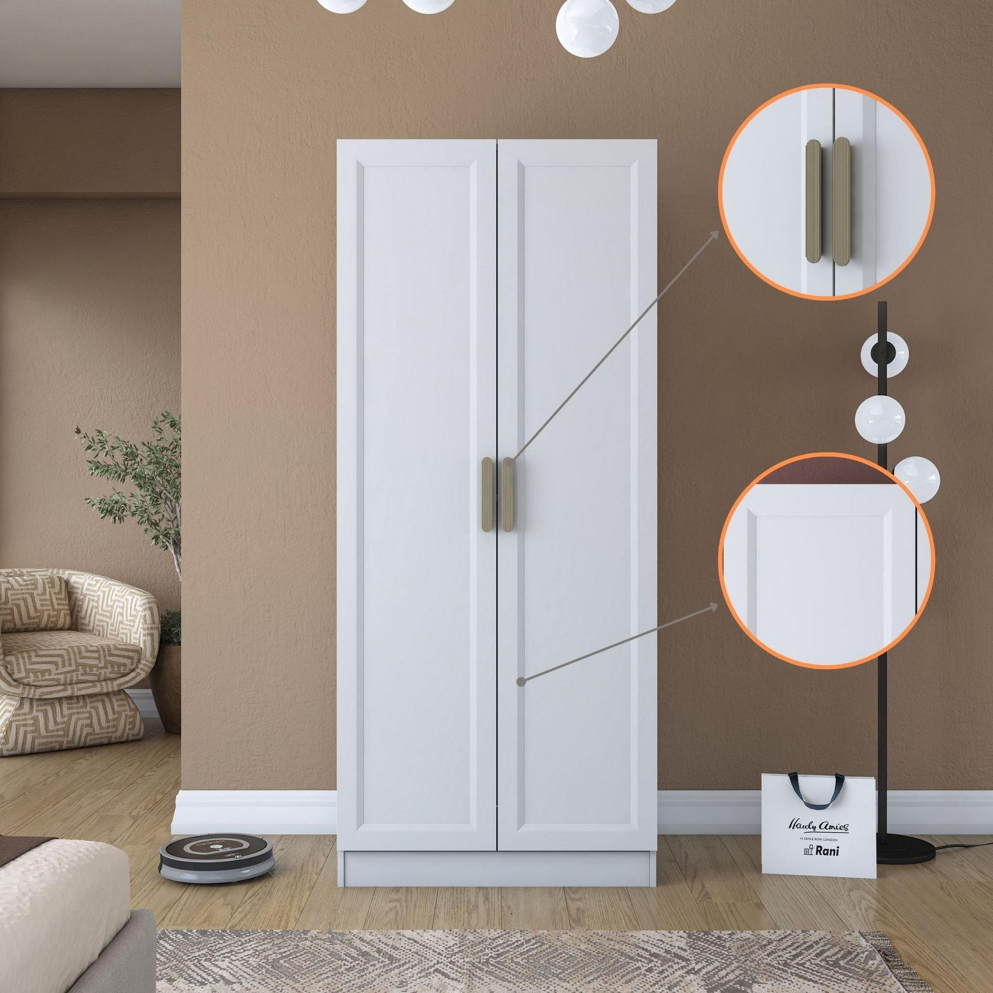 Dulap haine BA201, 90 x 210 x 57,5 cm, alb, PAL, spatiu de depozitare, fixare pe perete — imaginea 9