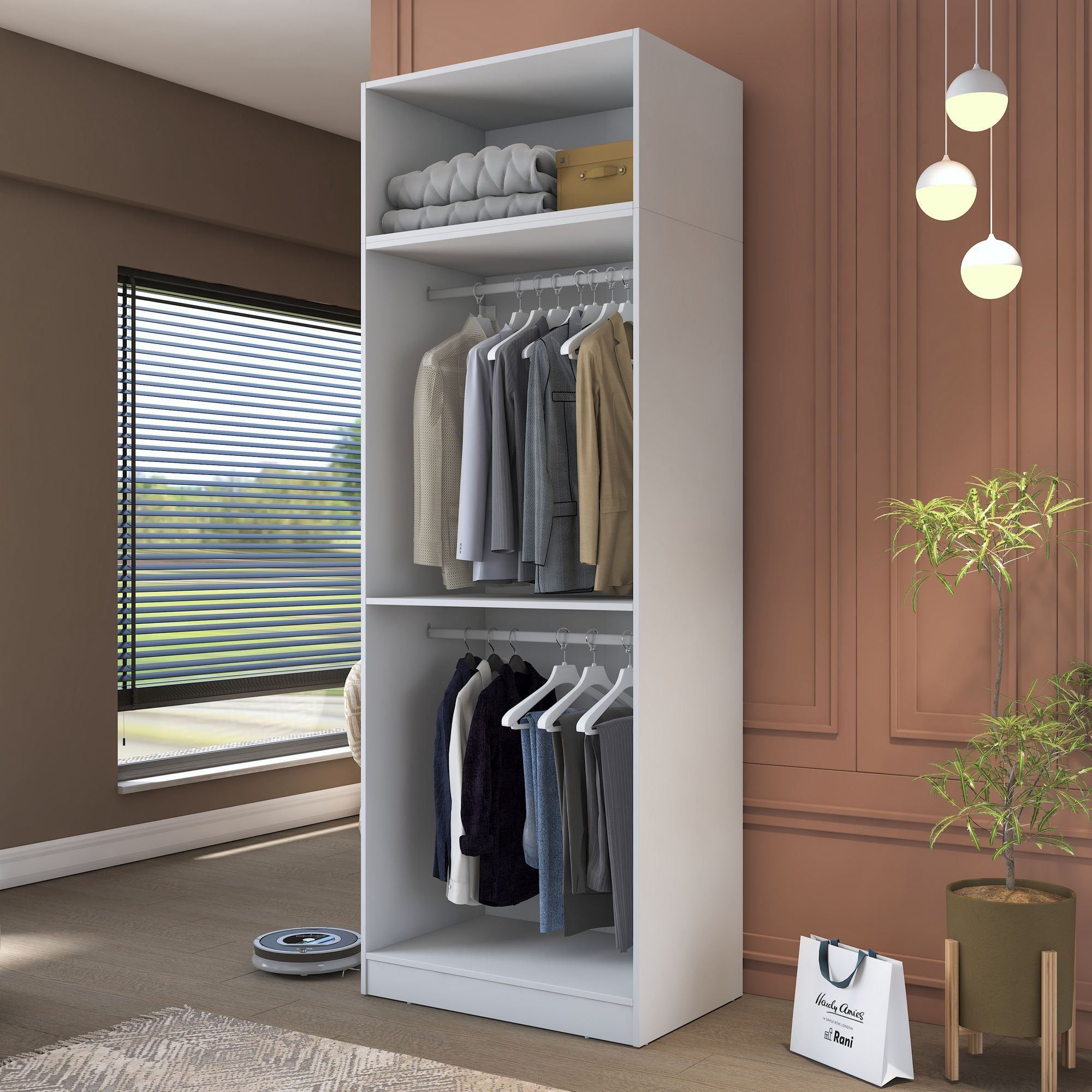 Dulap haine BA209, 90 x 255 x 57,5 cm, alb, PAL, spatiu de depozitare, fixare pe perete — imaginea 9