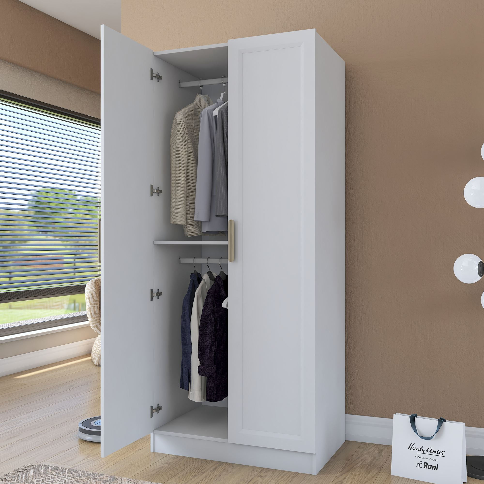 Dulap haine BA201, 90 x 210 x 57,5 cm, alb, PAL, spatiu de depozitare, fixare pe perete — imaginea 11