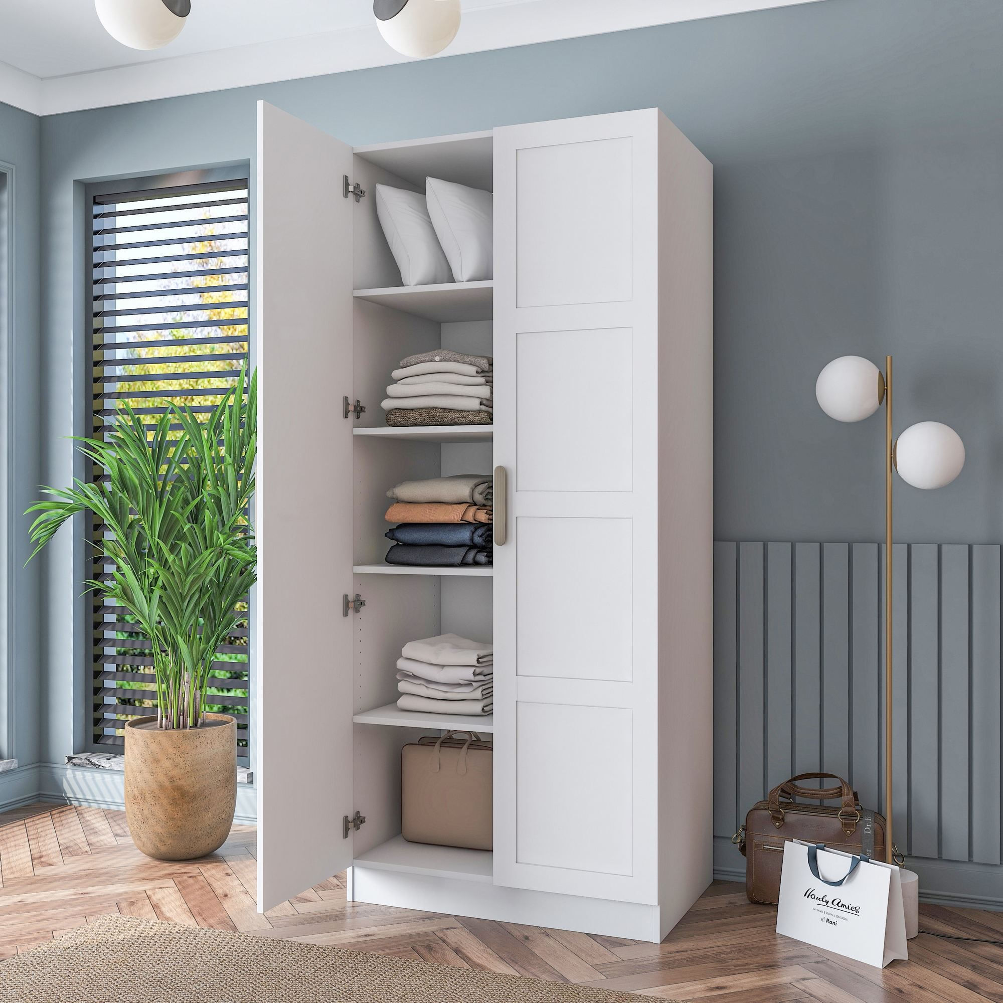Dulap haine BA188, 90 x 210 x 57,5 cm, alb, PAL, spatiu de depozitare, fixare pe perete — imaginea 9