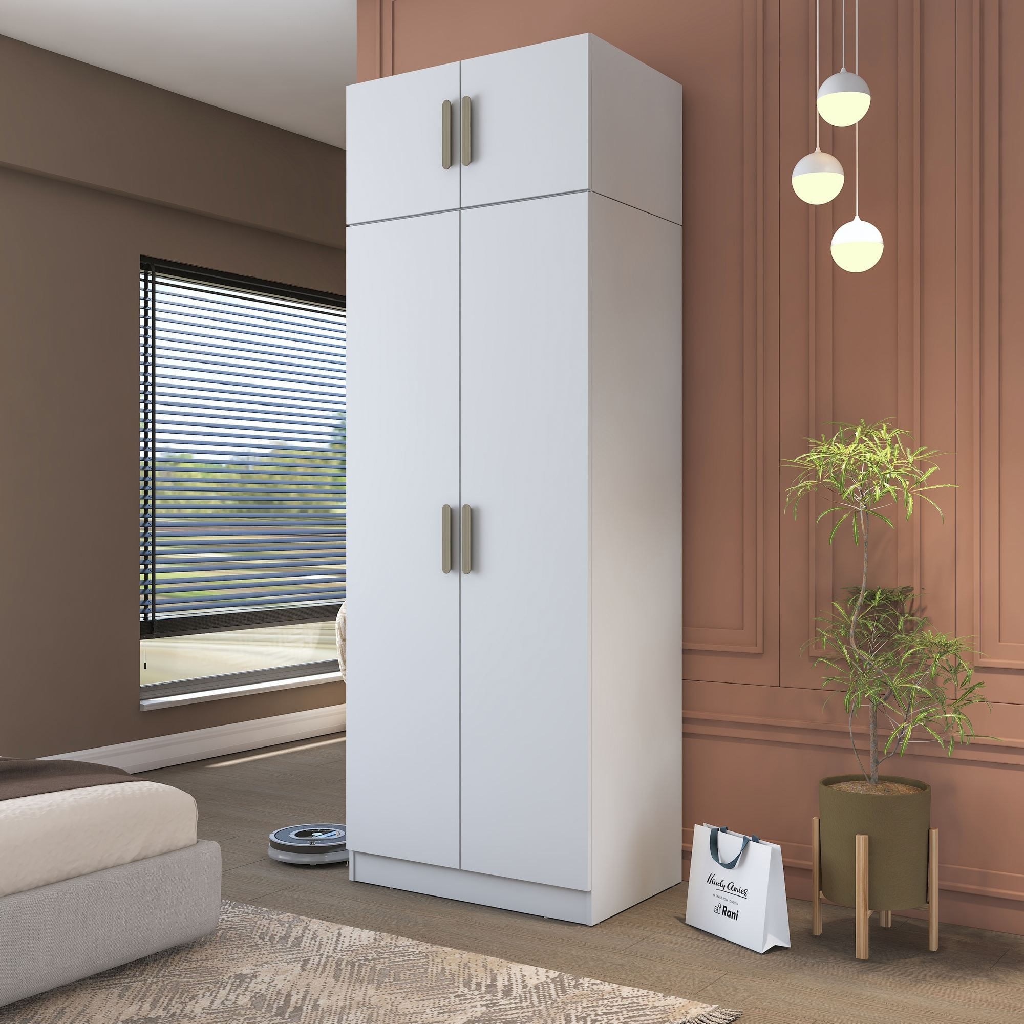 Dulap haine BA209, 90 x 255 x 57,5 cm, alb, PAL, spatiu de depozitare, fixare pe perete — imaginea 10
