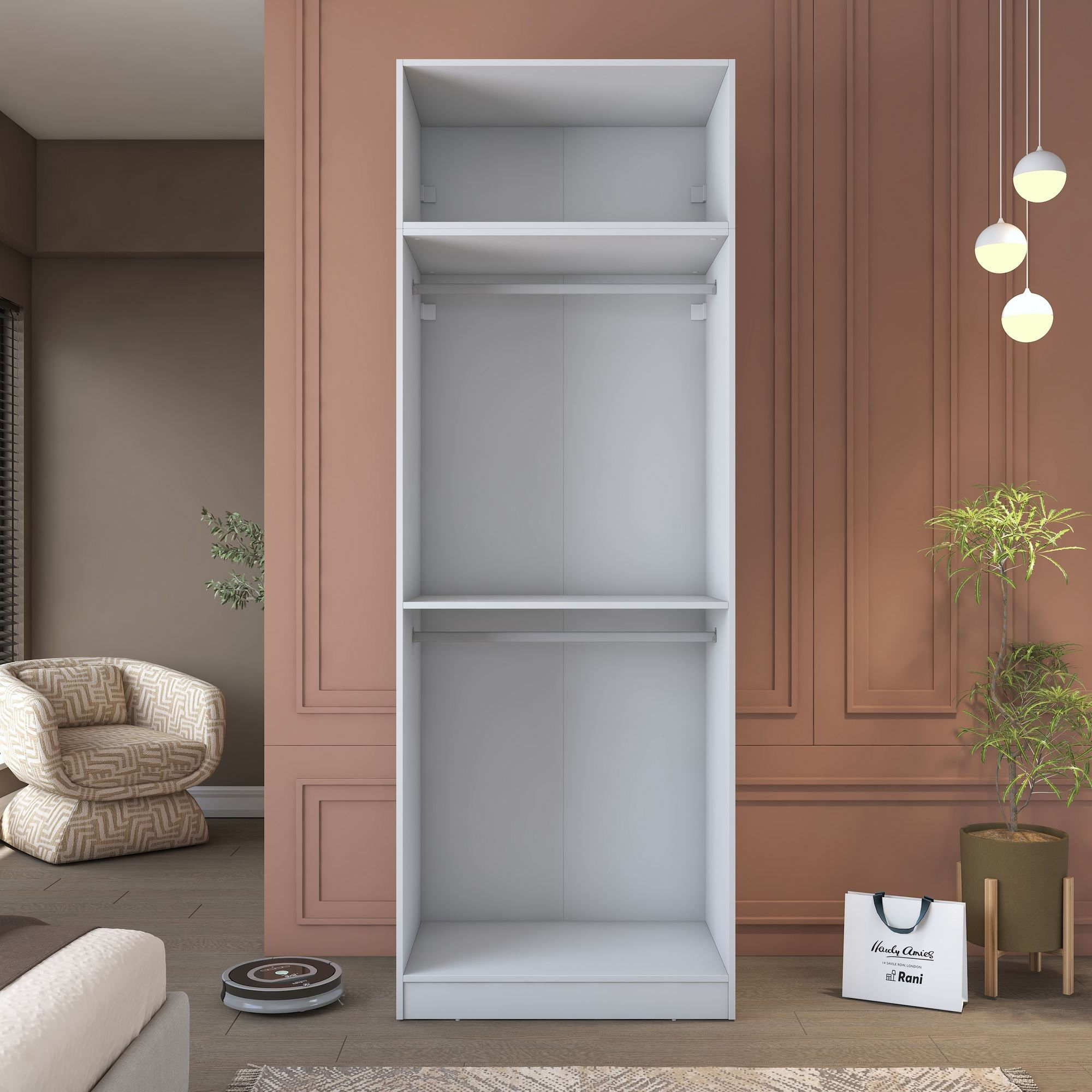 Dulap haine BA209, 90 x 255 x 57,5 cm, alb, PAL, spatiu de depozitare, fixare pe perete — imaginea 12