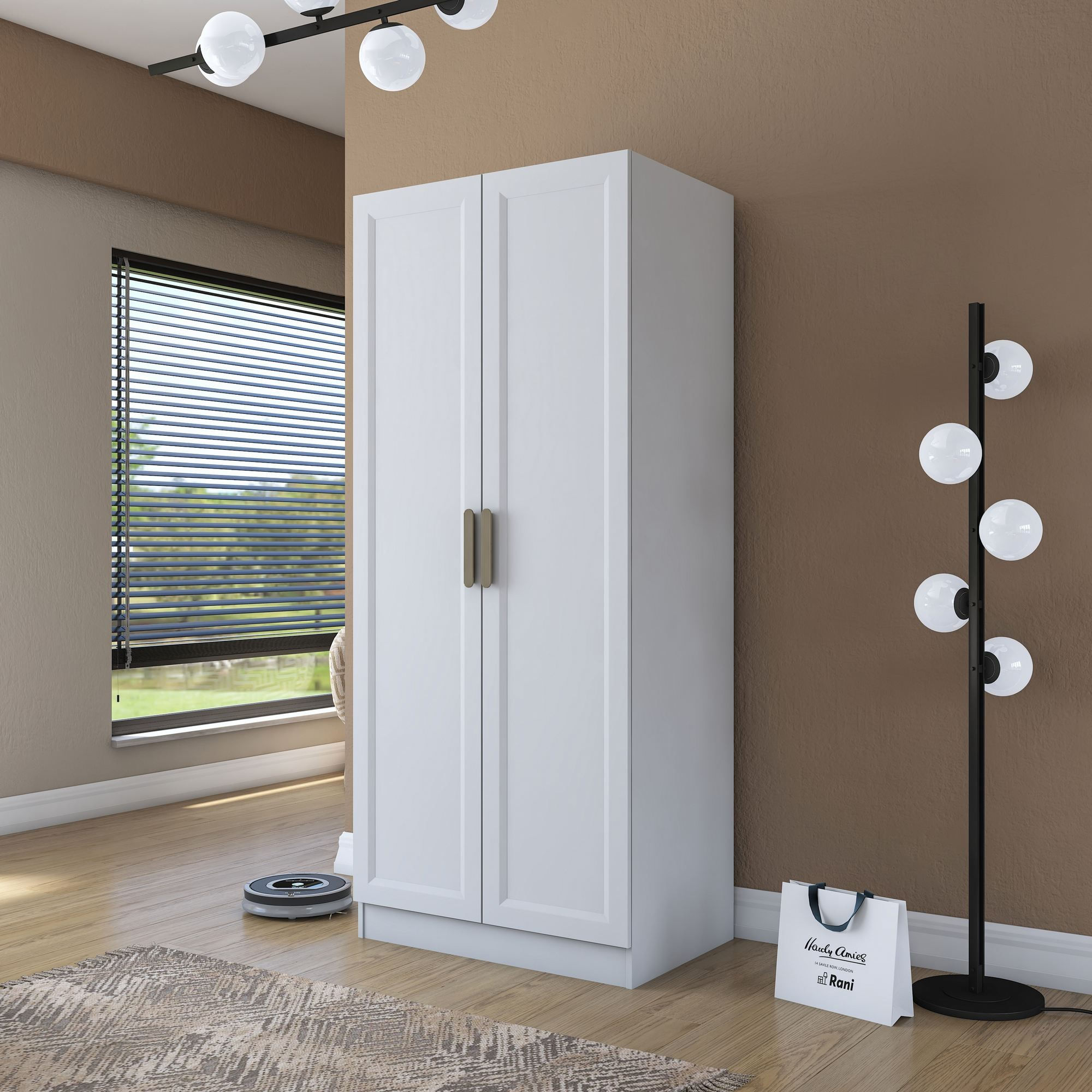 Dulap haine BA201, 90 x 210 x 57,5 cm, alb, PAL, spatiu de depozitare, fixare pe perete — imaginea 12