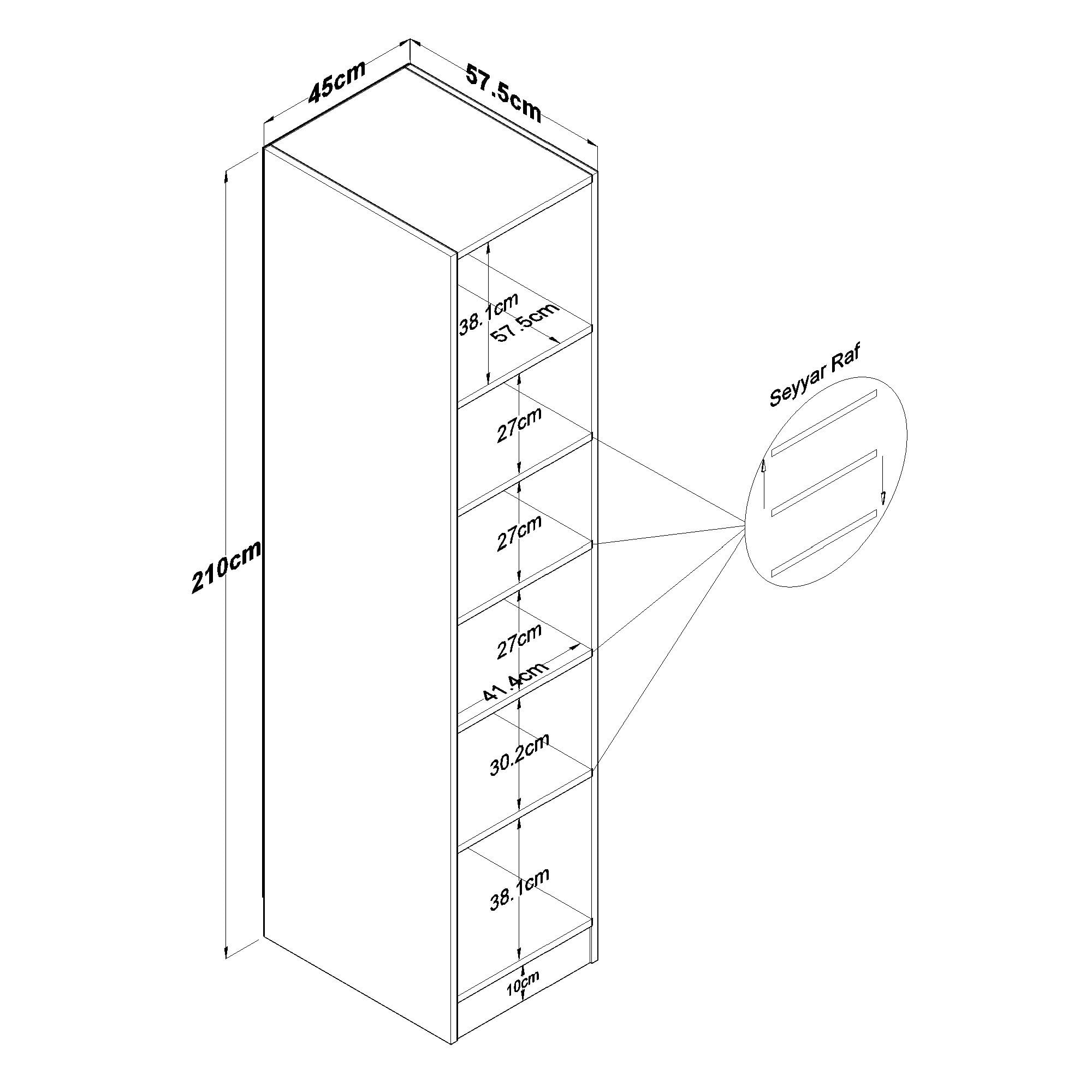 Dulap haine BA204, 45 x 210 x 45 cm, alb, PAL, spatiu de depozitare, fixare pe perete — imaginea 2