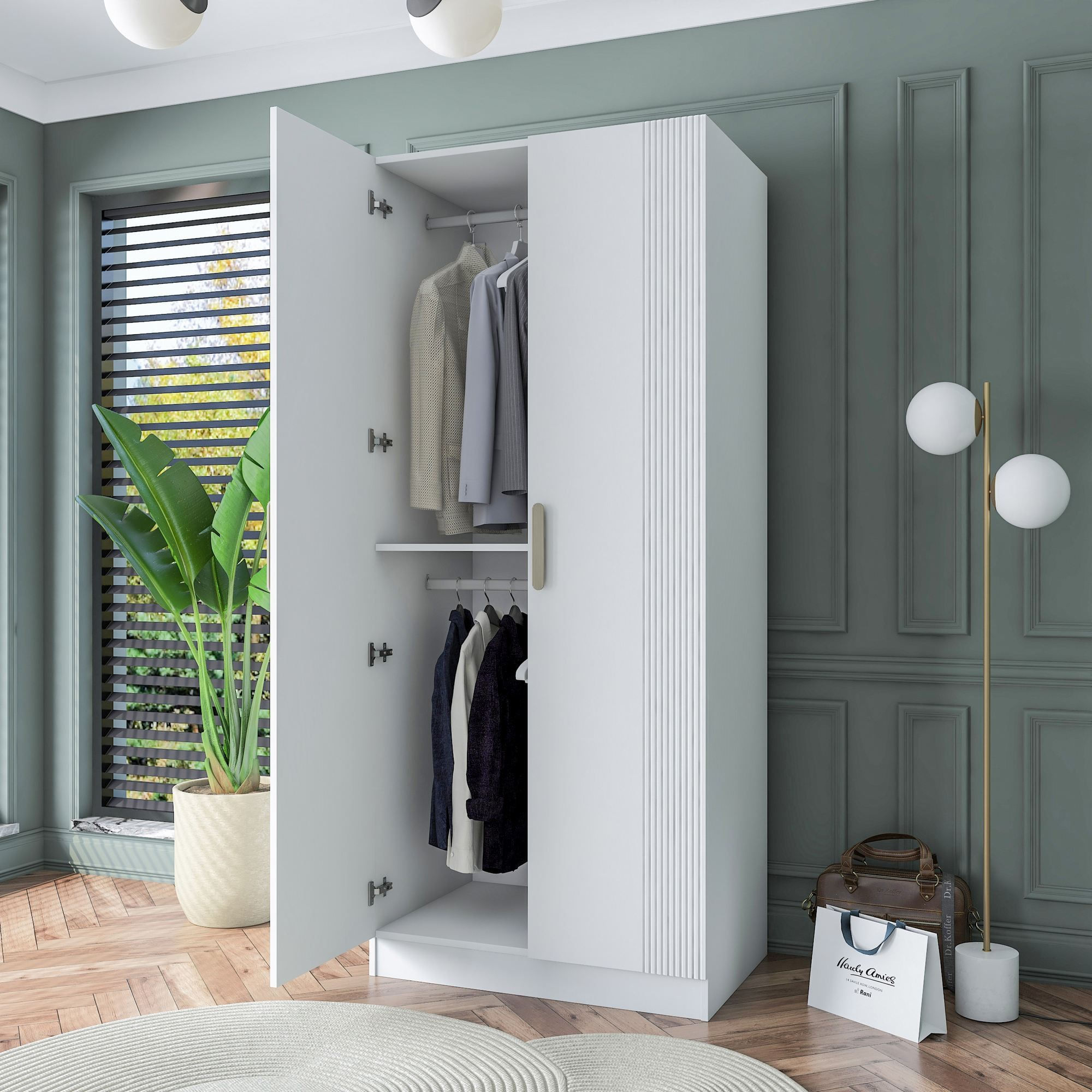 Dulap haine BA179, 90 x 210 x 57,5 cm, alb, PAL, spatiu de depozitare, fixare pe perete — imaginea 6