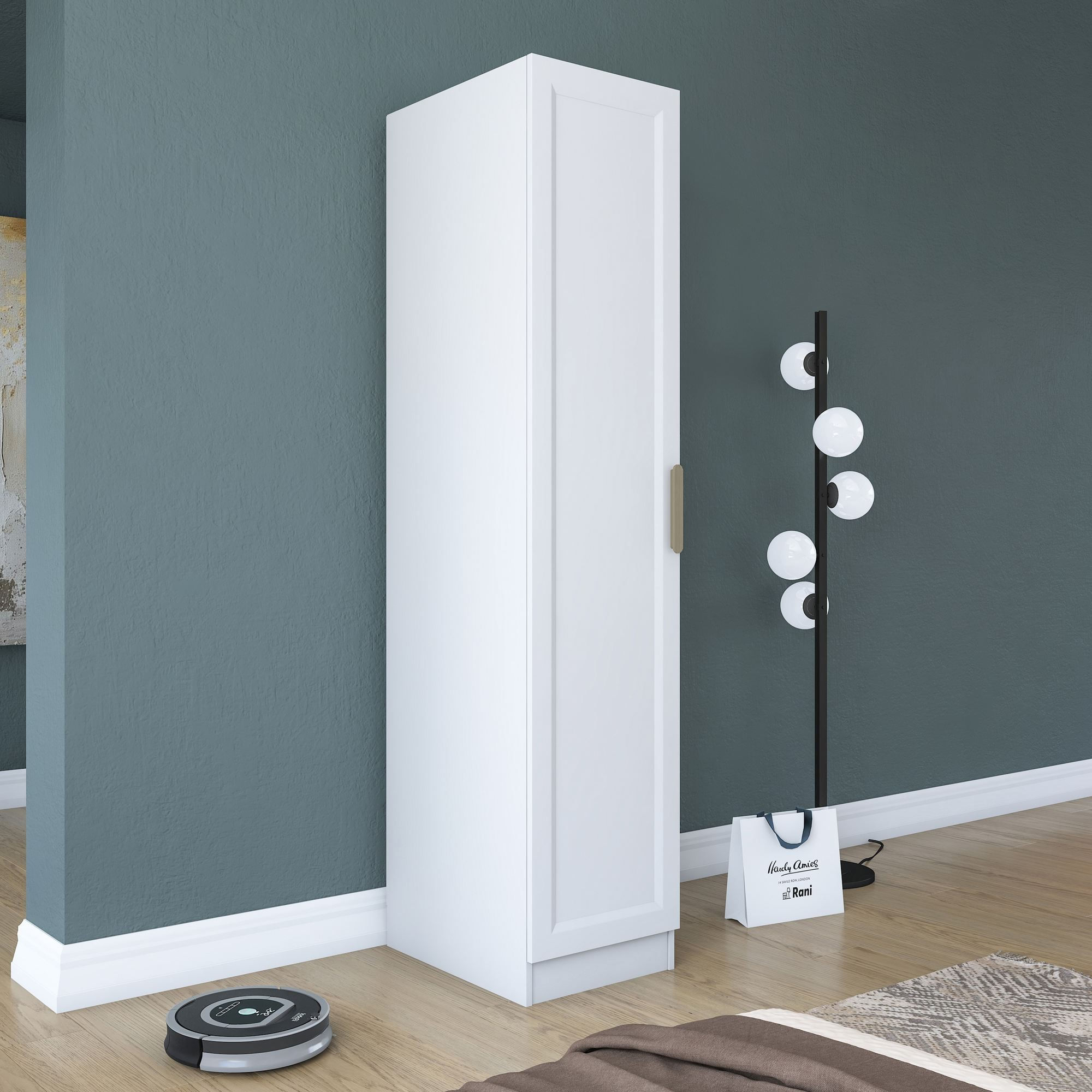 Dulap haine BA204, 45 x 210 x 45 cm, alb, PAL, spatiu de depozitare, fixare pe perete — imaginea 4