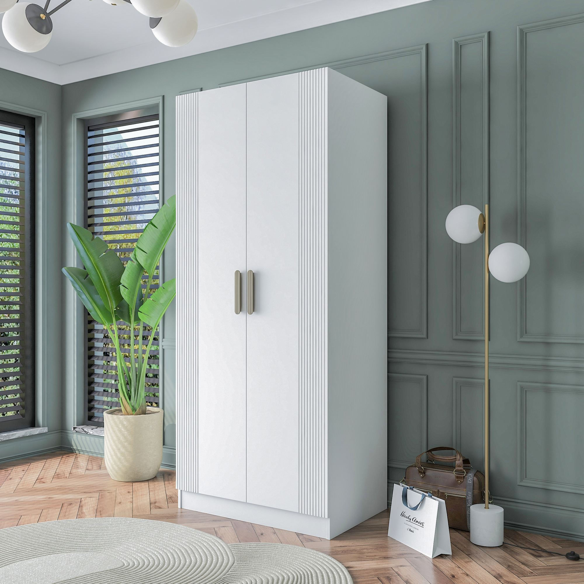Dulap haine BA179, 90 x 210 x 57,5 cm, alb, PAL, spatiu de depozitare, fixare pe perete — imaginea 10