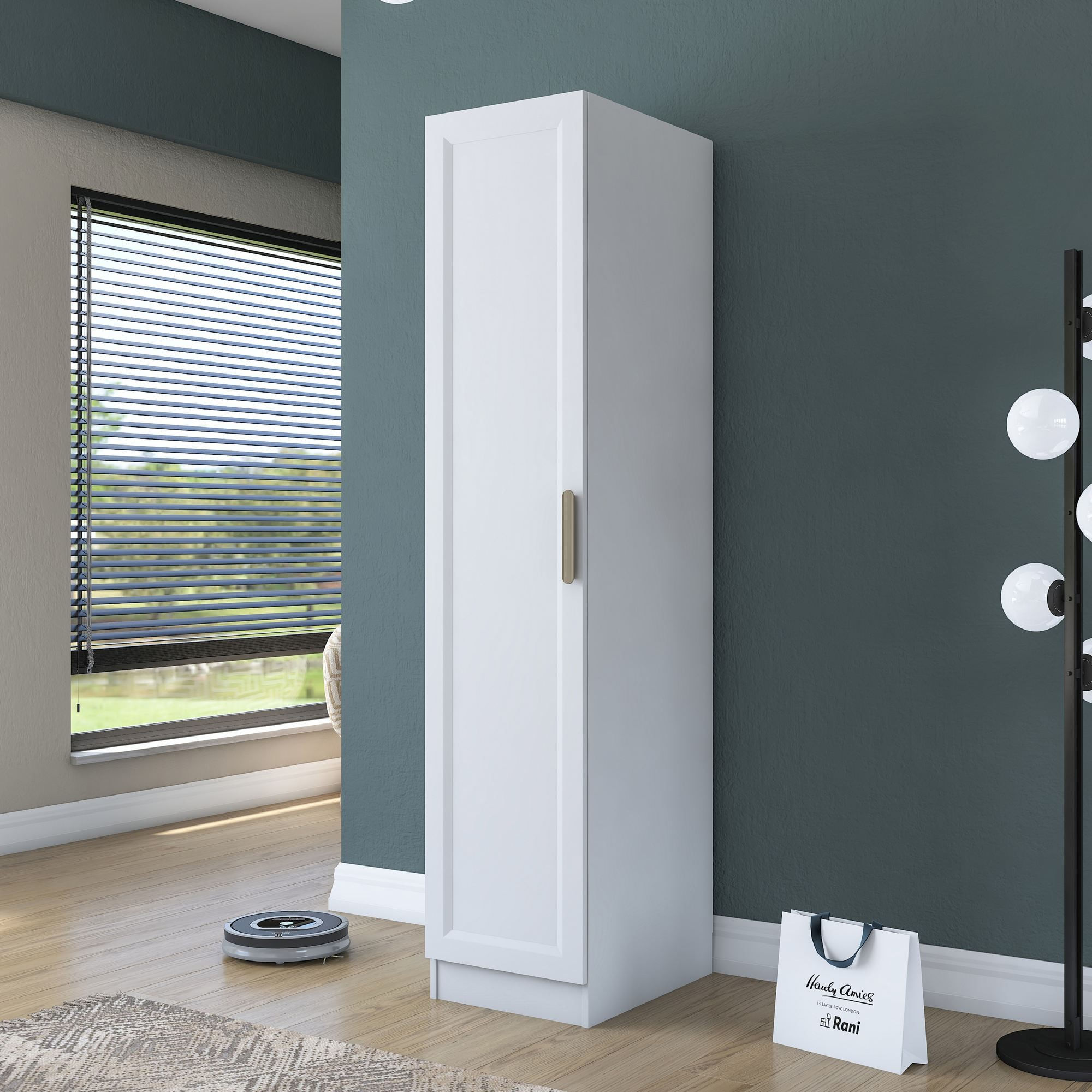 Dulap haine BA204, 45 x 210 x 45 cm, alb, PAL, spatiu de depozitare, fixare pe perete — imaginea 6