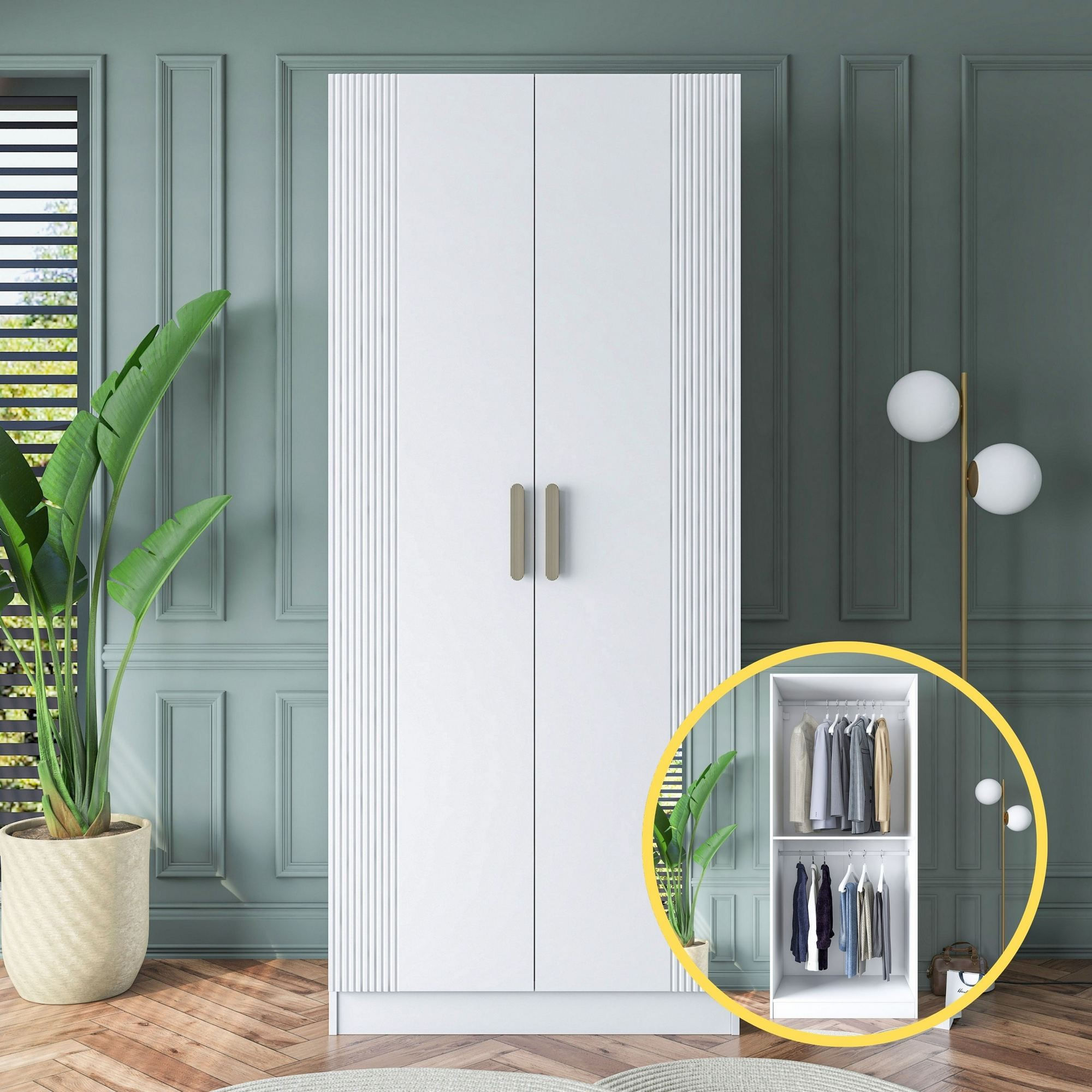 Dulap haine BA179, 90 x 210 x 57,5 cm, alb, PAL, spatiu de depozitare, fixare pe perete — imaginea 11