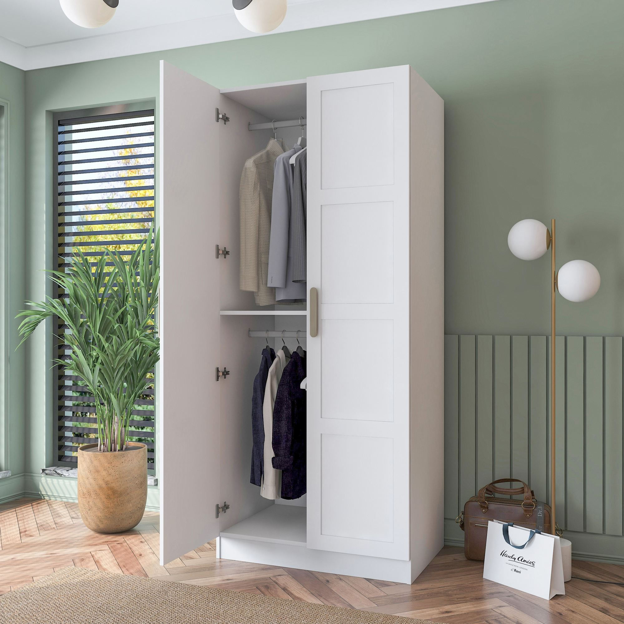Dulap haine BA187, 90 x 210 x 57,5 cm, alb, PAL, spatiu de depozitare, fixare pe perete — imaginea 9