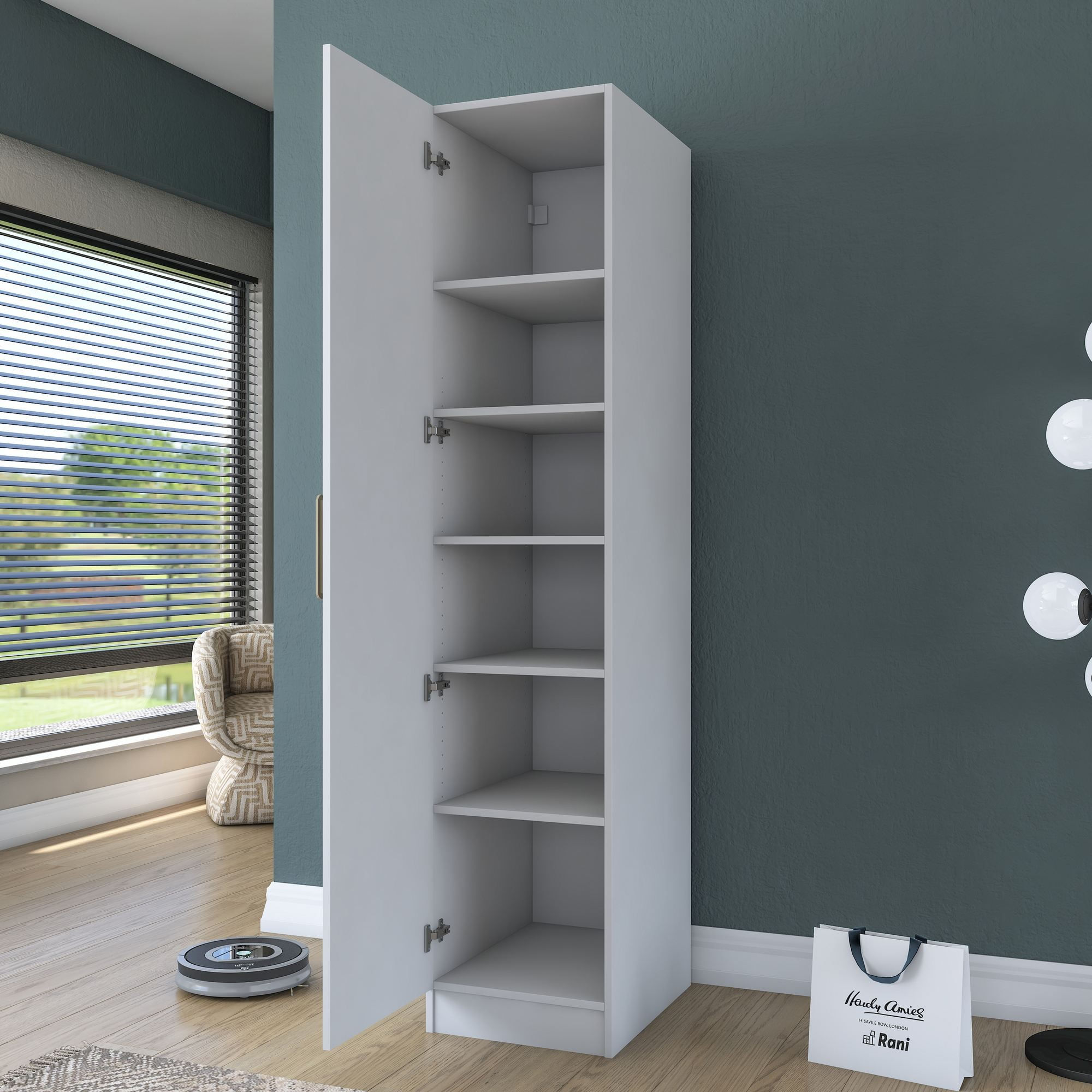 Dulap haine BA204, 45 x 210 x 45 cm, alb, PAL, spatiu de depozitare, fixare pe perete — imaginea 8