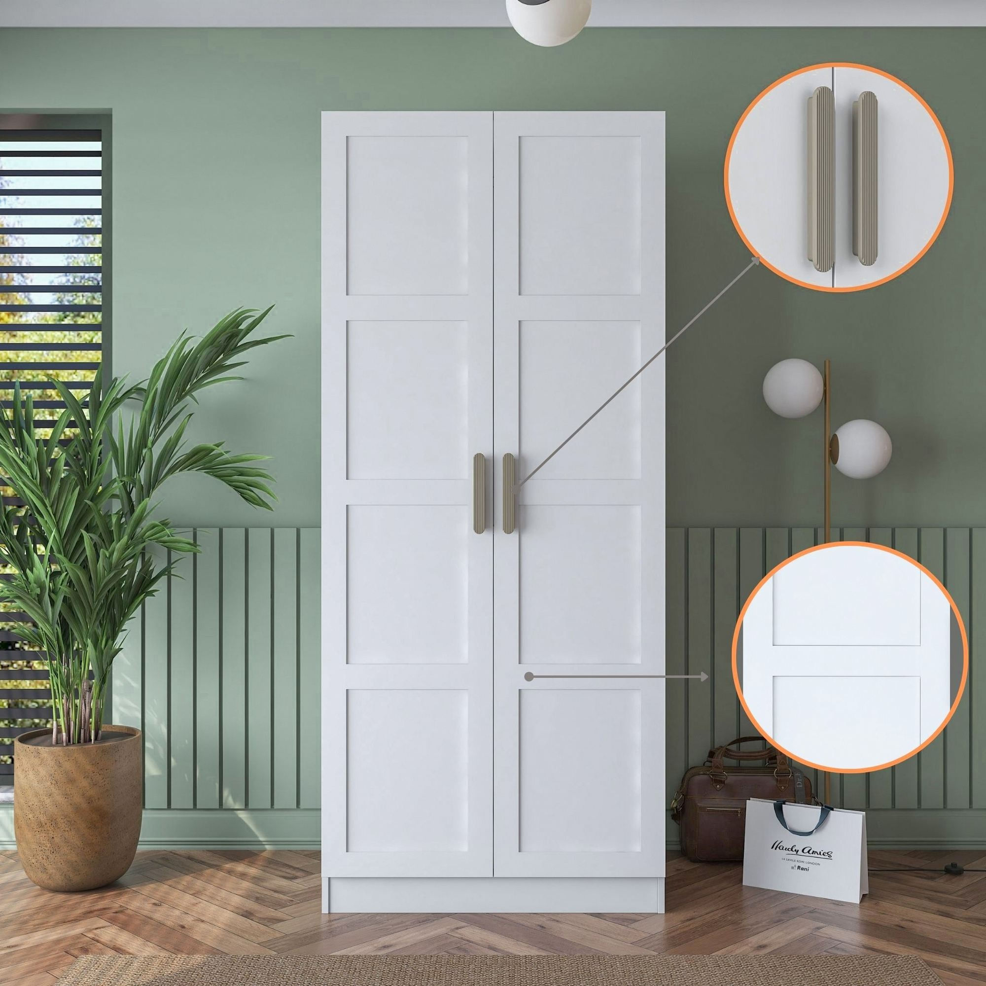 Dulap haine BA187, 90 x 210 x 57,5 cm, alb, PAL, spatiu de depozitare, fixare pe perete — imaginea 11